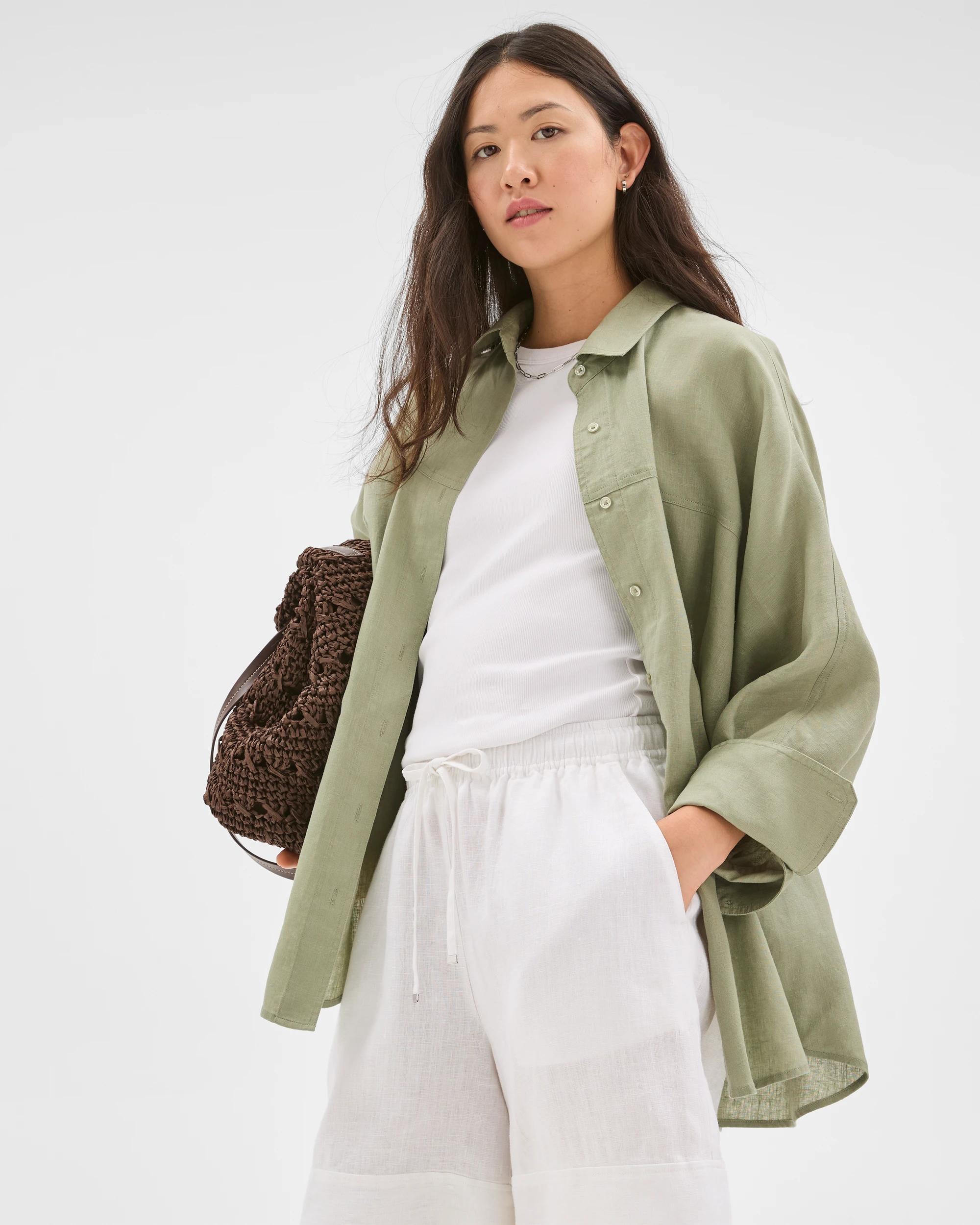 2 Target Woman European Linen Long Sleeve Shirt SOFT SAGE, 2 of 5