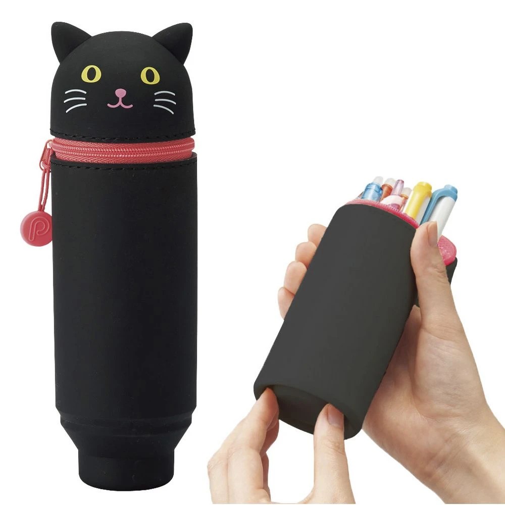 4 PuniLabo Single Zip Stand Up Silicone Pencil Case Black Cat, 4 of 4