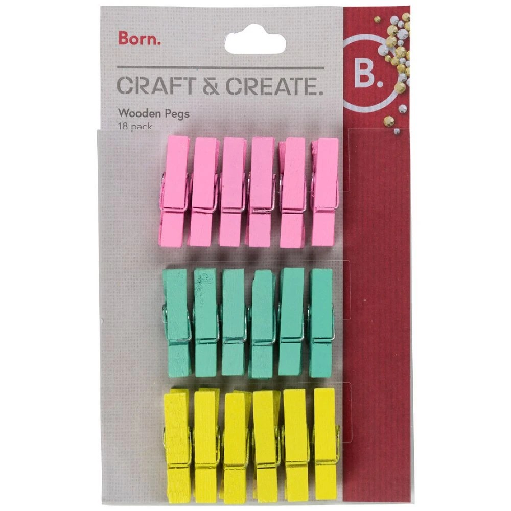 1 Born Wooden Pegs 18 Pack Pastel, 1 of 2