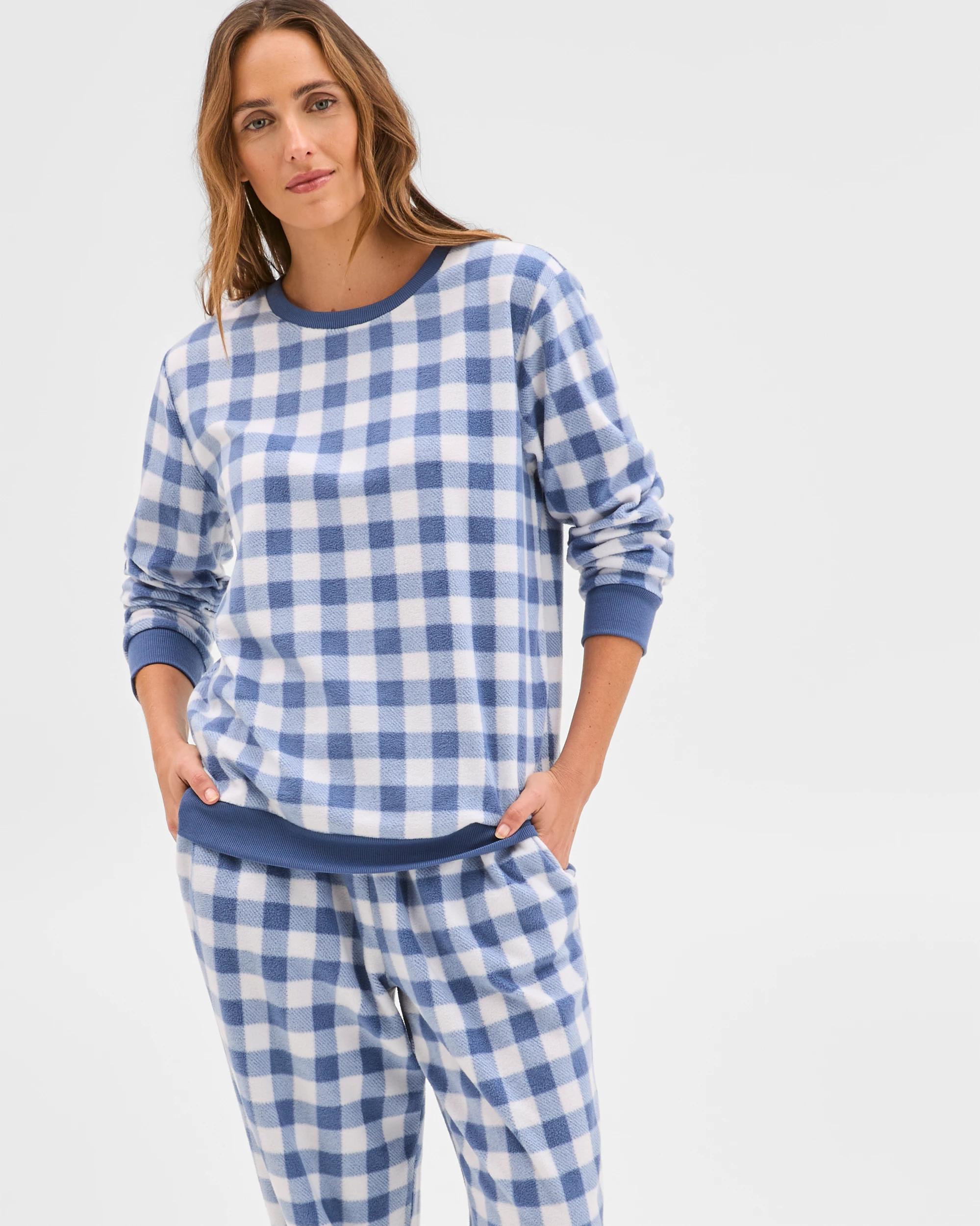 2 Target Woman Micro Fleece Long Sleeve Pyjama Top GINGHAM BLUE, 2 of 7