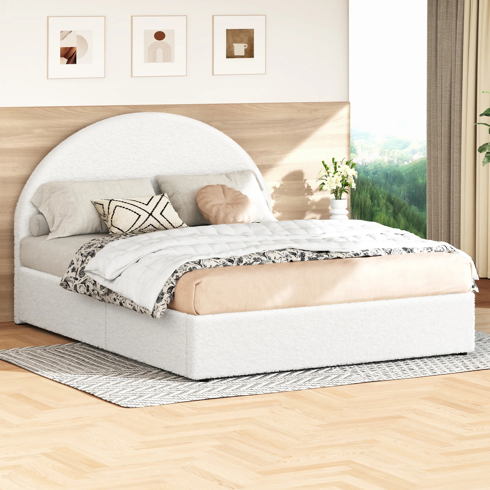 2 Alfordson Bed Frame Double Size Arched Base Gas Lift Storage Boucle Hoult - White, 2 of 10
