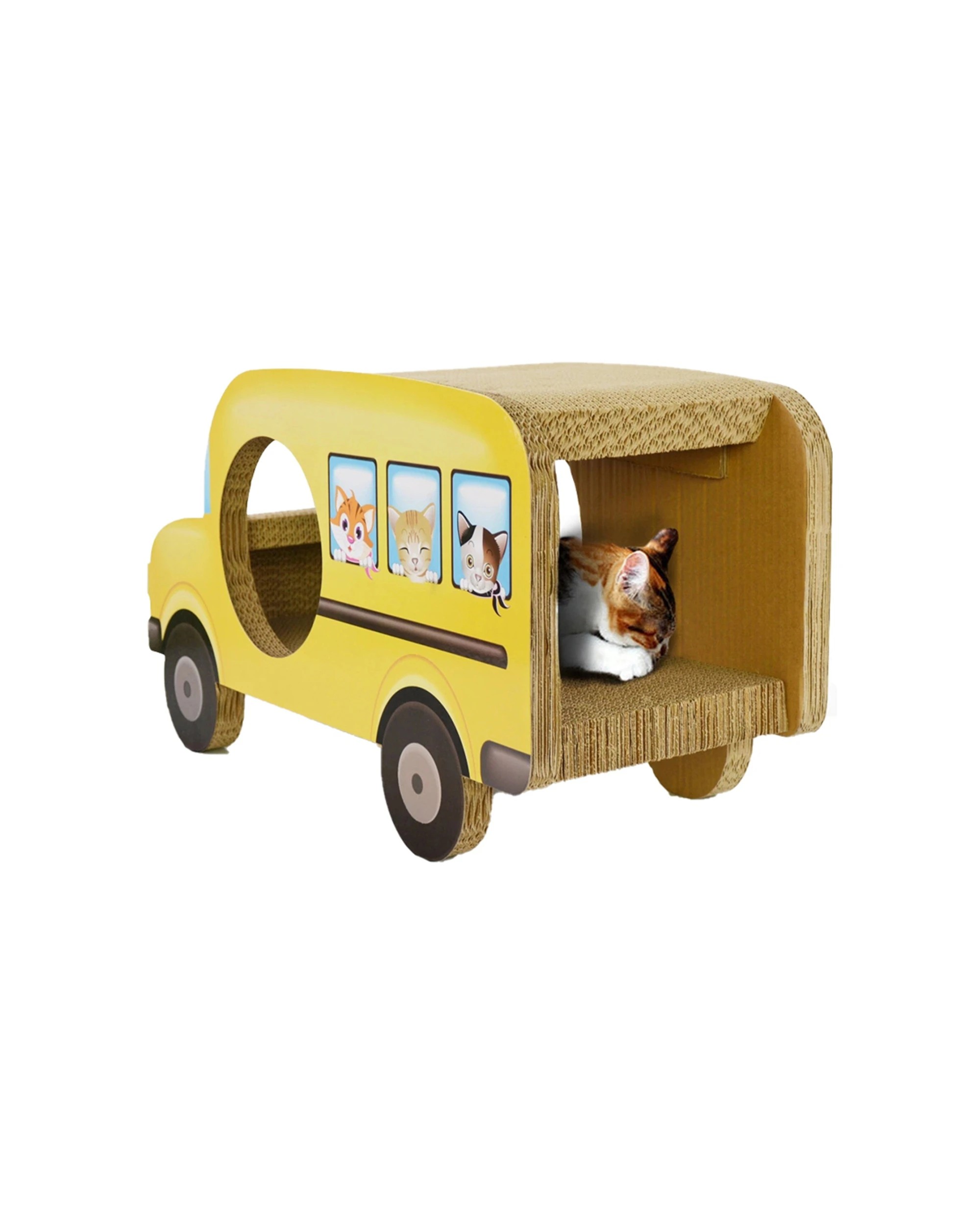 2 Zodiac Pet Cat 61x35cm Scratcher Toy House Durable Corrugated Cardboard Bus - Yellow, 2 of 2