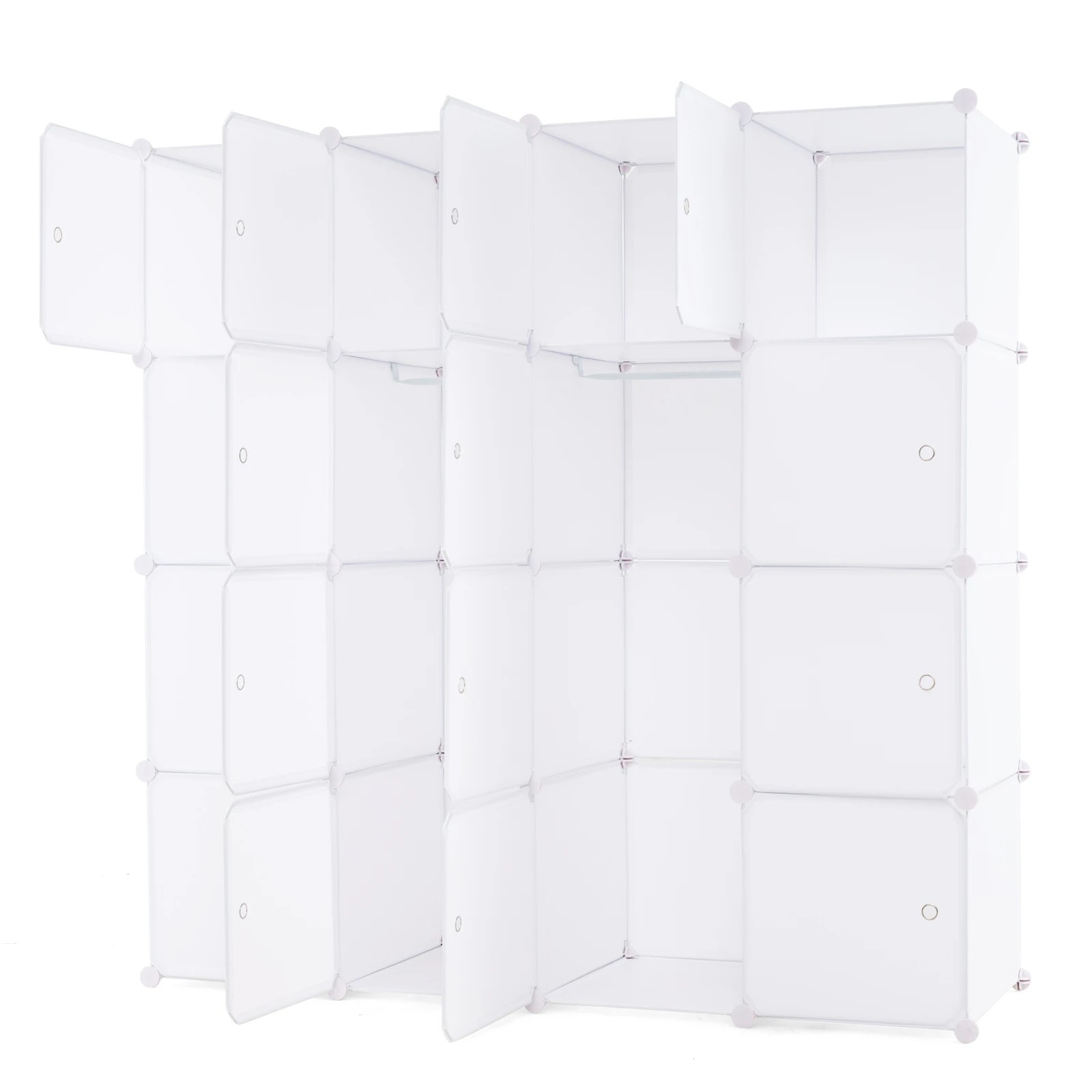 1 Costway 16-Cube DIY Wardrobe Portable Closet w/2 Hanging Rods Clothes Storage Cabinet Organizer - White, 1 of 3