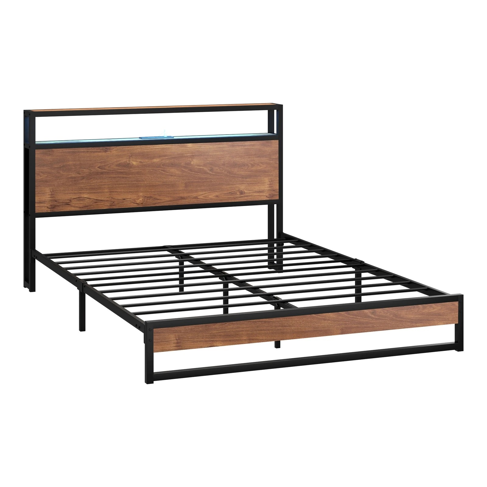 3 Oikiture Metal Bed Frame Queen Size Led Light Storage Headboard Usb Charge
 - Black, 3 of 7