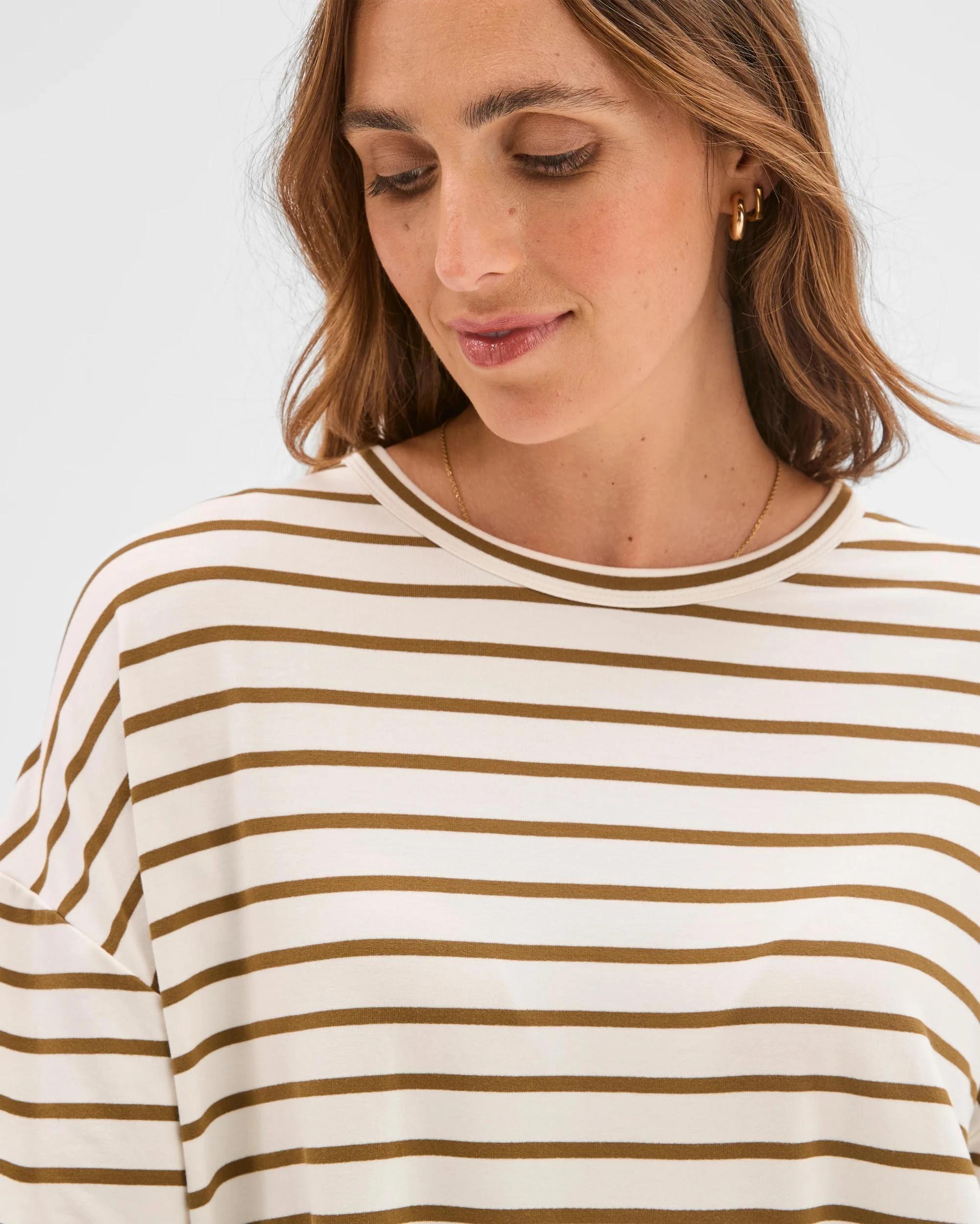 5 Target Woman Long Sleeve Drop Shoulder Curved Hem Top CREAM/OLIVE, 5 of 6