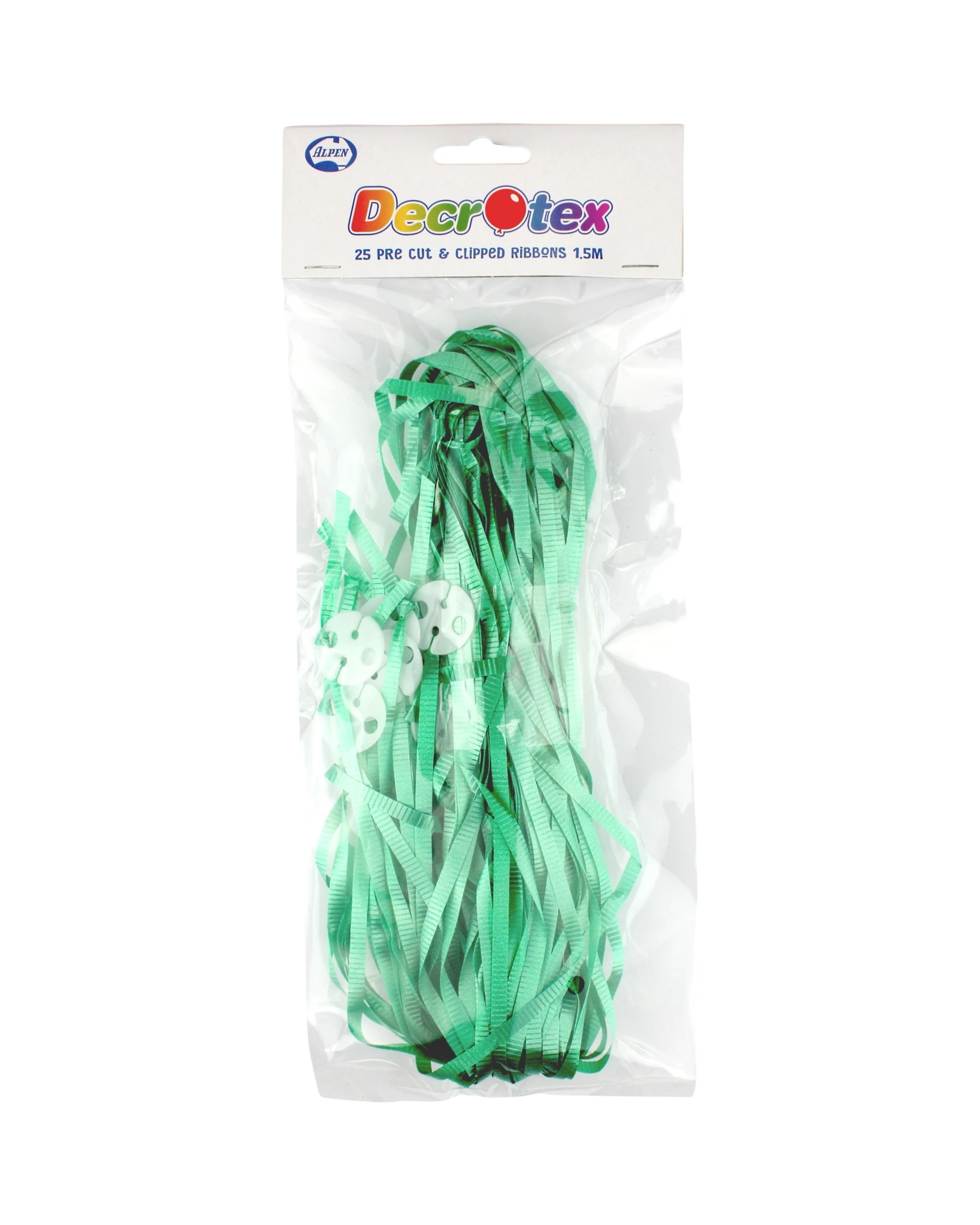 1 Alpen Precut Balloon Ribbon & Clips Pack of 25 - Green, 1 of 1