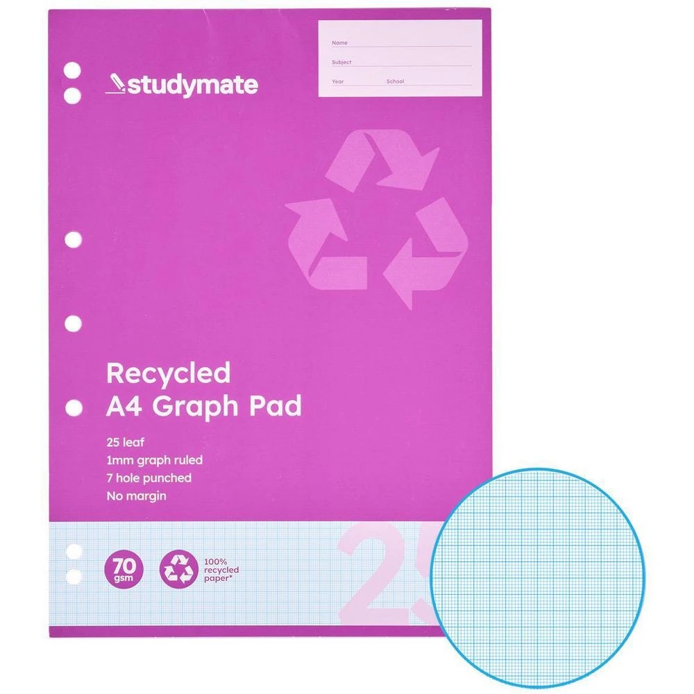 1 Studymate Recycled A4 1mm 25 Page Graph Pad, 1 of 3