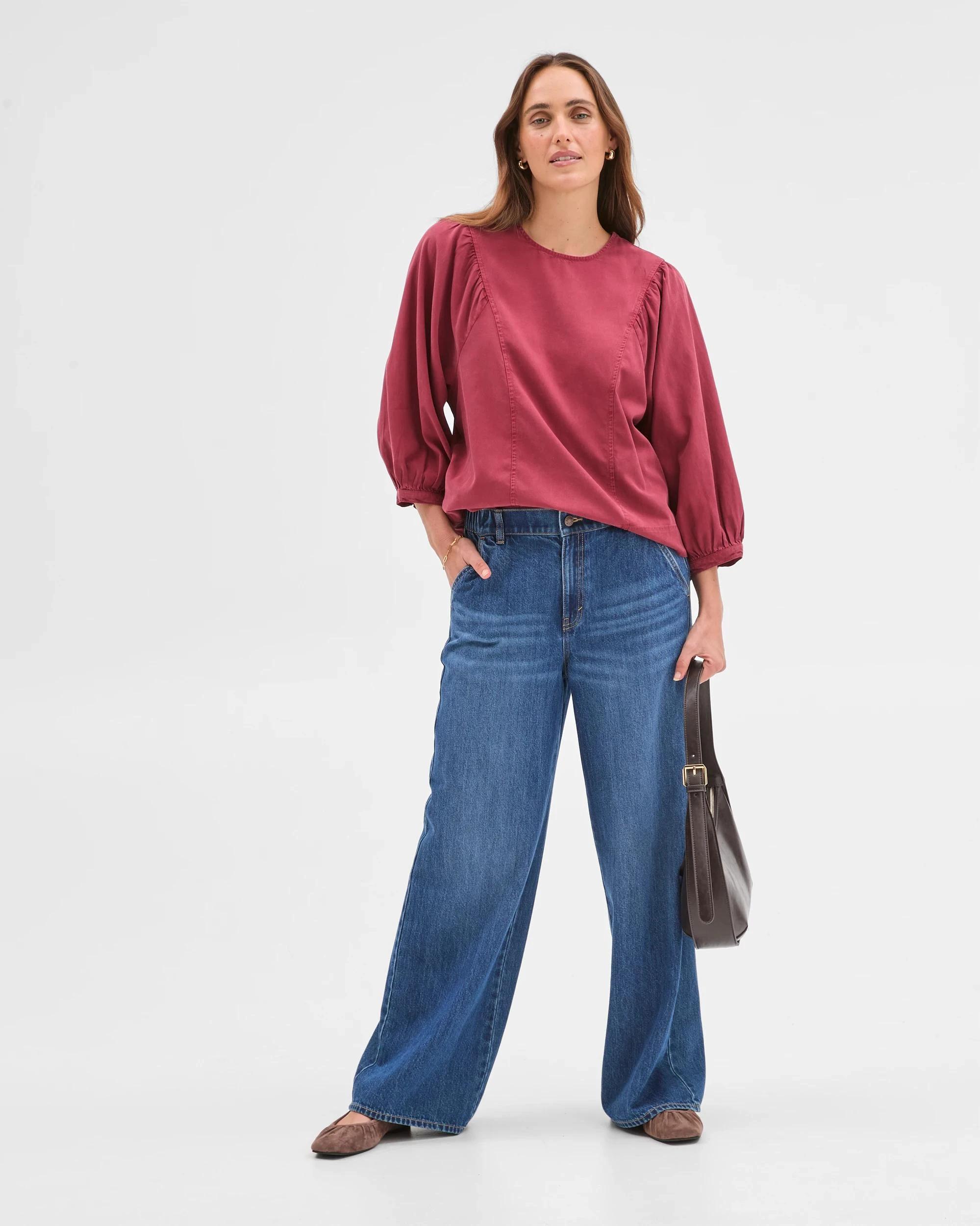 1 Target Woman 3/4 Length Sleeve Princess Blouse MULBERRY, 1 of 7