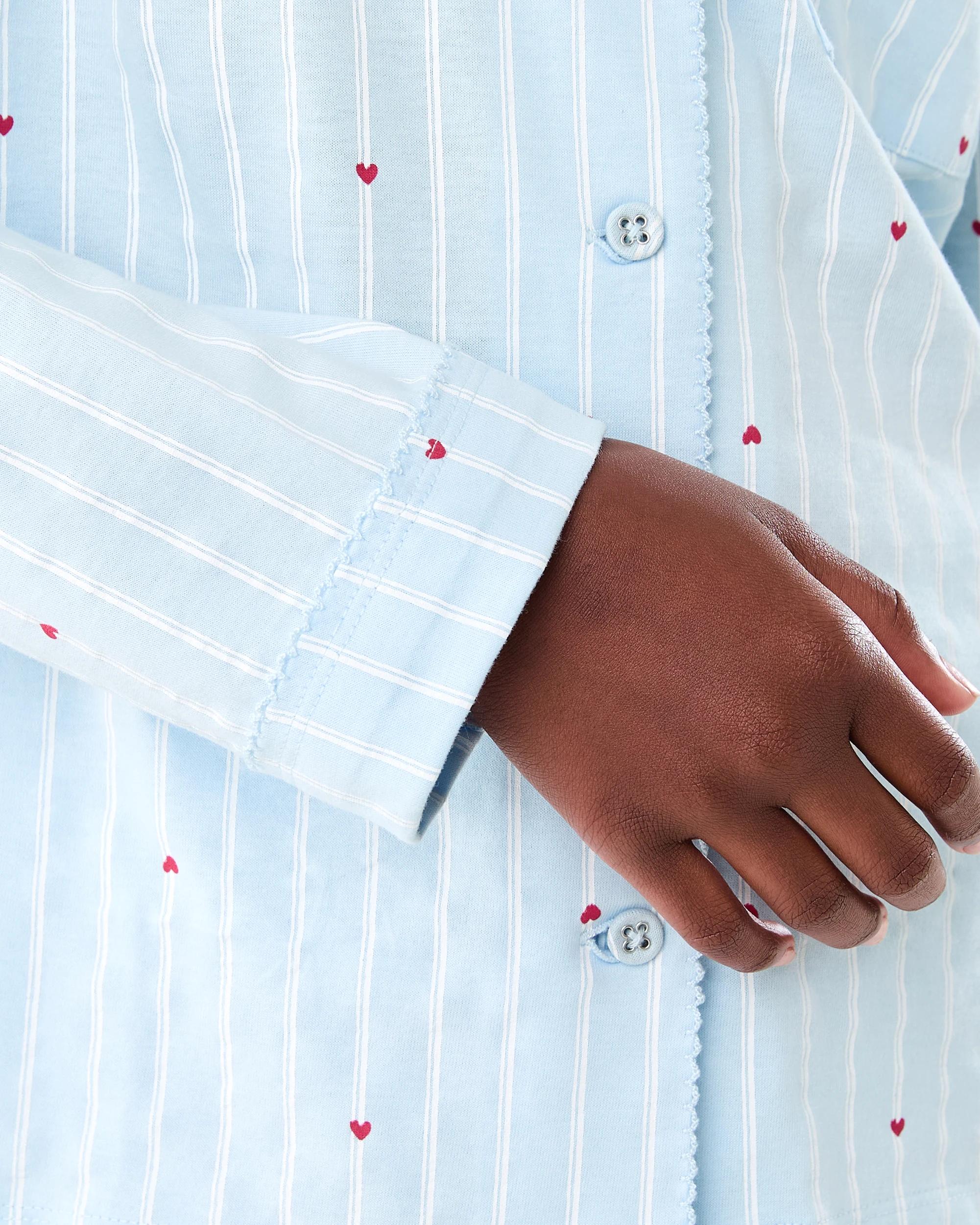 6 Button Through Pyjama Set Blu Strp, 6 of 7