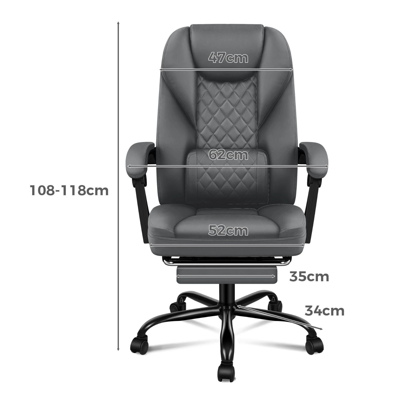 3 Alfordson Massage Office Chair Executive Seat Gaming Computer Leather Recliner - Grey, 3 of 10