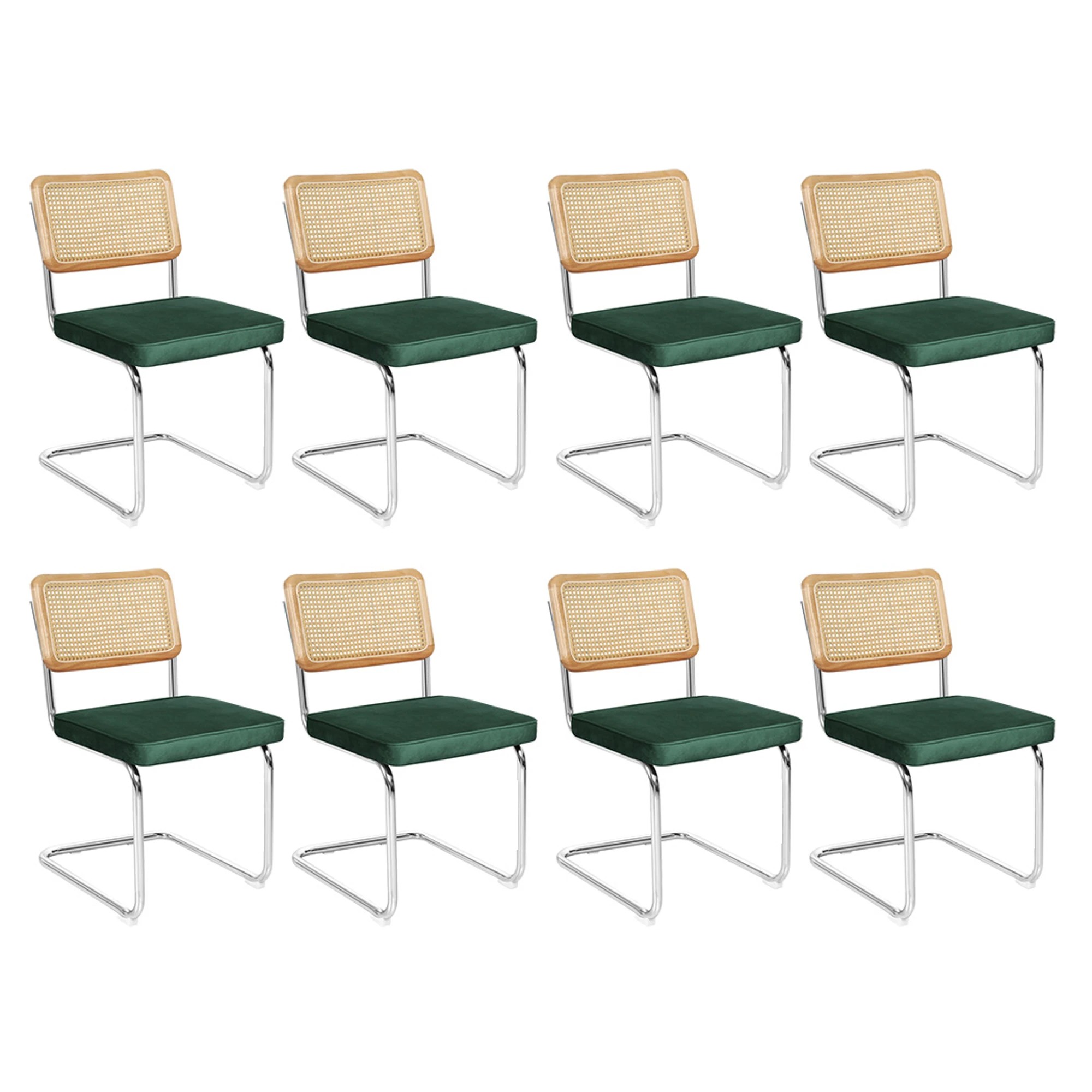 1 Levede 8x Rattan Dining Chairs Velvet Padded - Green, 1 of 9