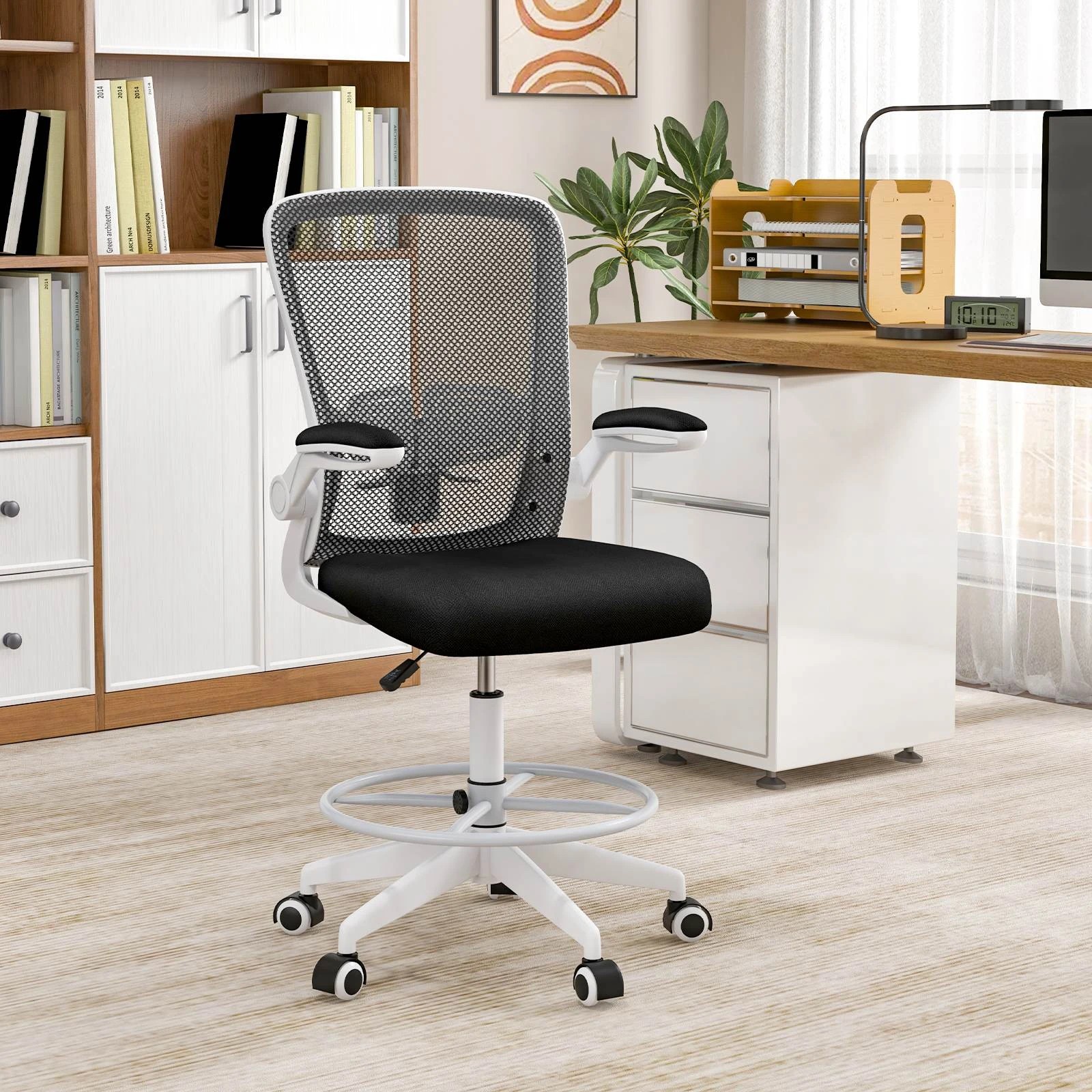 8 Costway Mesh Drafting Chair Office Chair Gaming Desk Chair Adjustable Height, 8 of 10