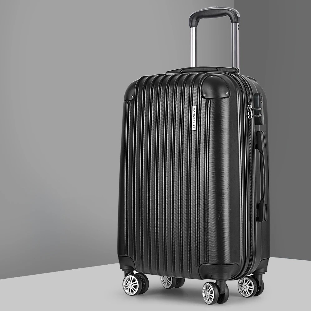 7 Wanderlite 24" 66cm Luggage Trolley Travel Set Suitcase Carry On Hard Case TSA Lock - Black, 7 of 7