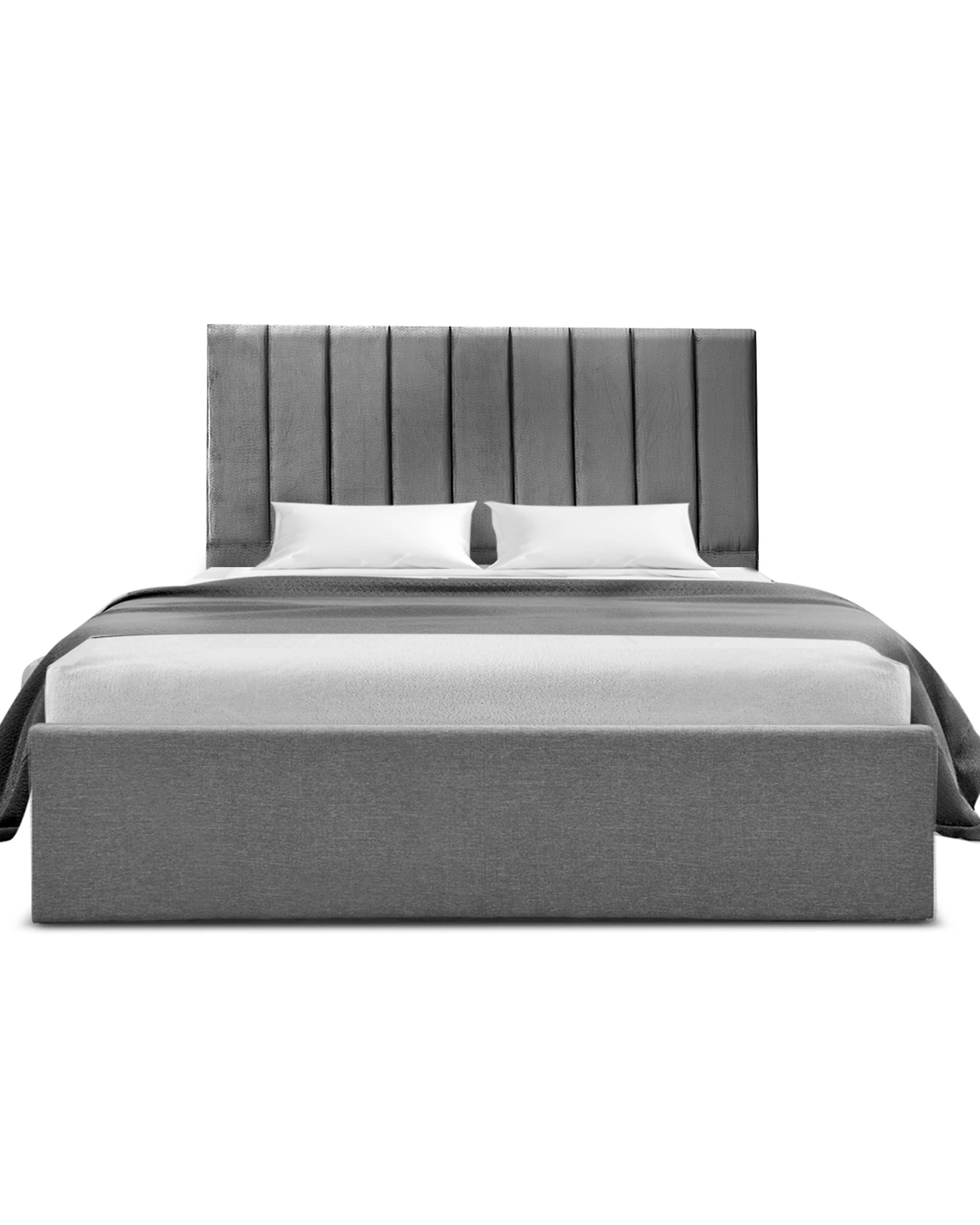 4 Artiss Double Bed Frame with Storage  Velvet Headboard Gas Lift Platform - Grey, 4 of 6