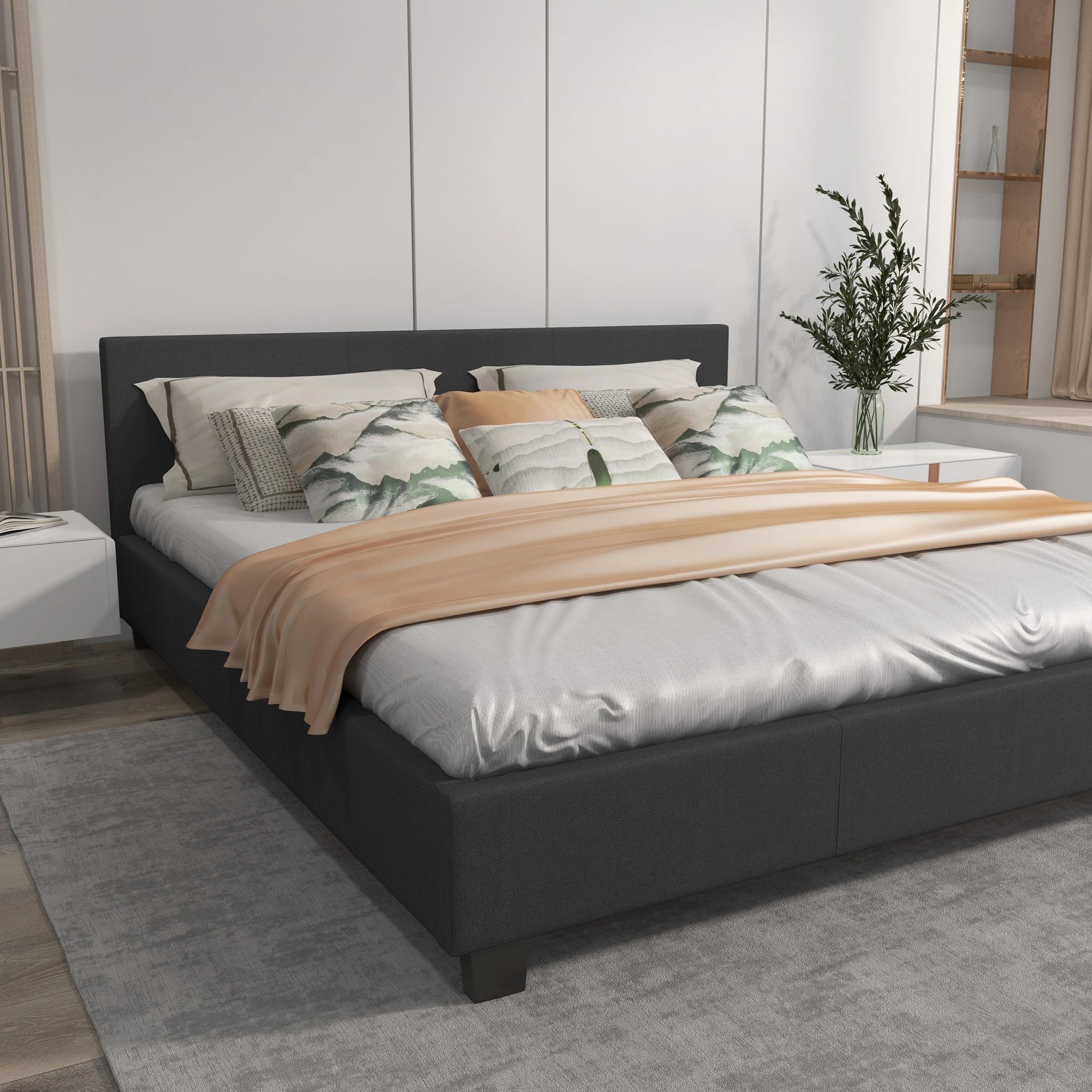 5 Milano Décor Sienna Luxury Bed Frame Base And Headboard Solid Wood Padded Fabric Single - Charcoal, 5 of 10