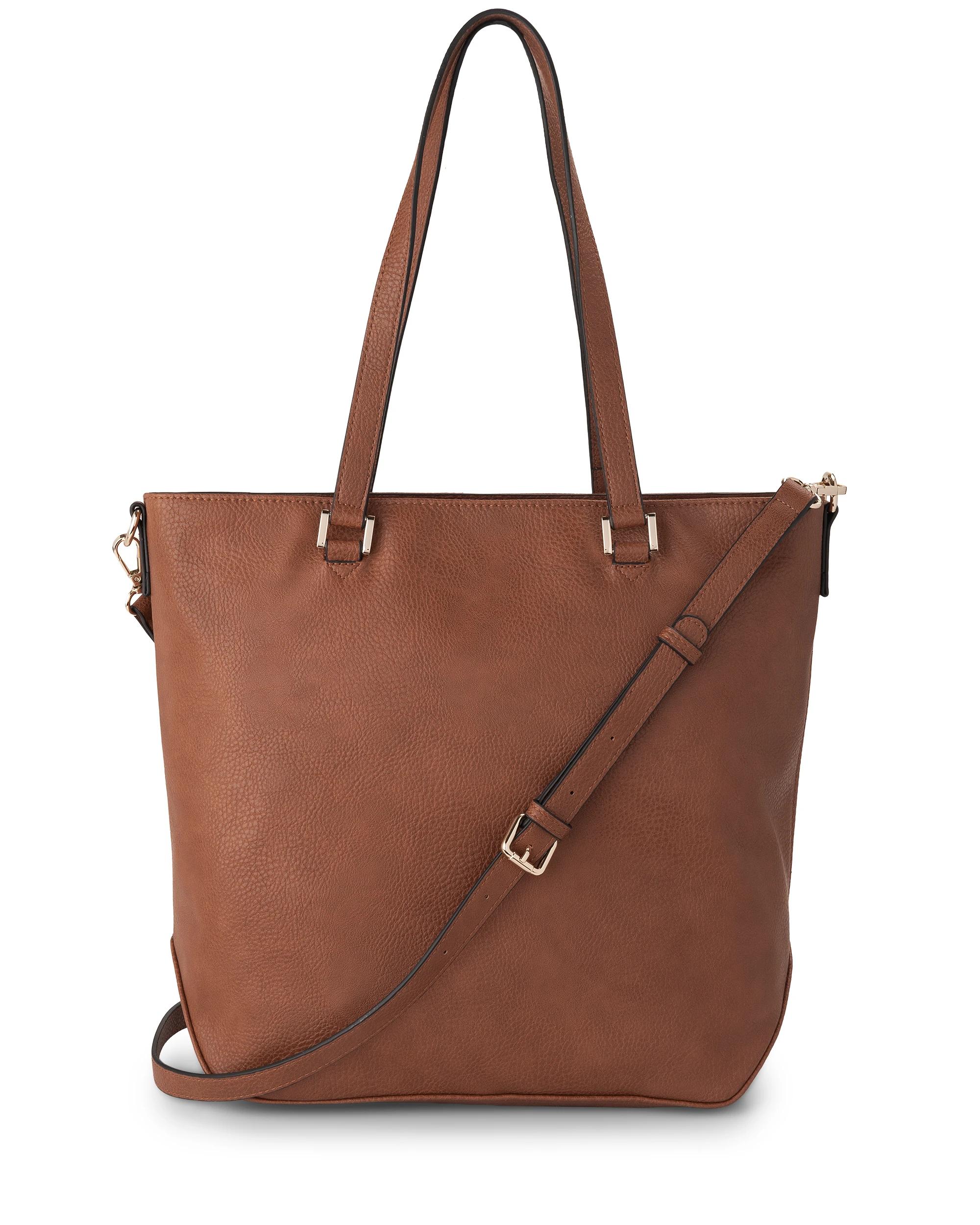 8 Madison Accessories Amelia Large Zip Detail Tote DK TAN LT GOLD, 8 of 9