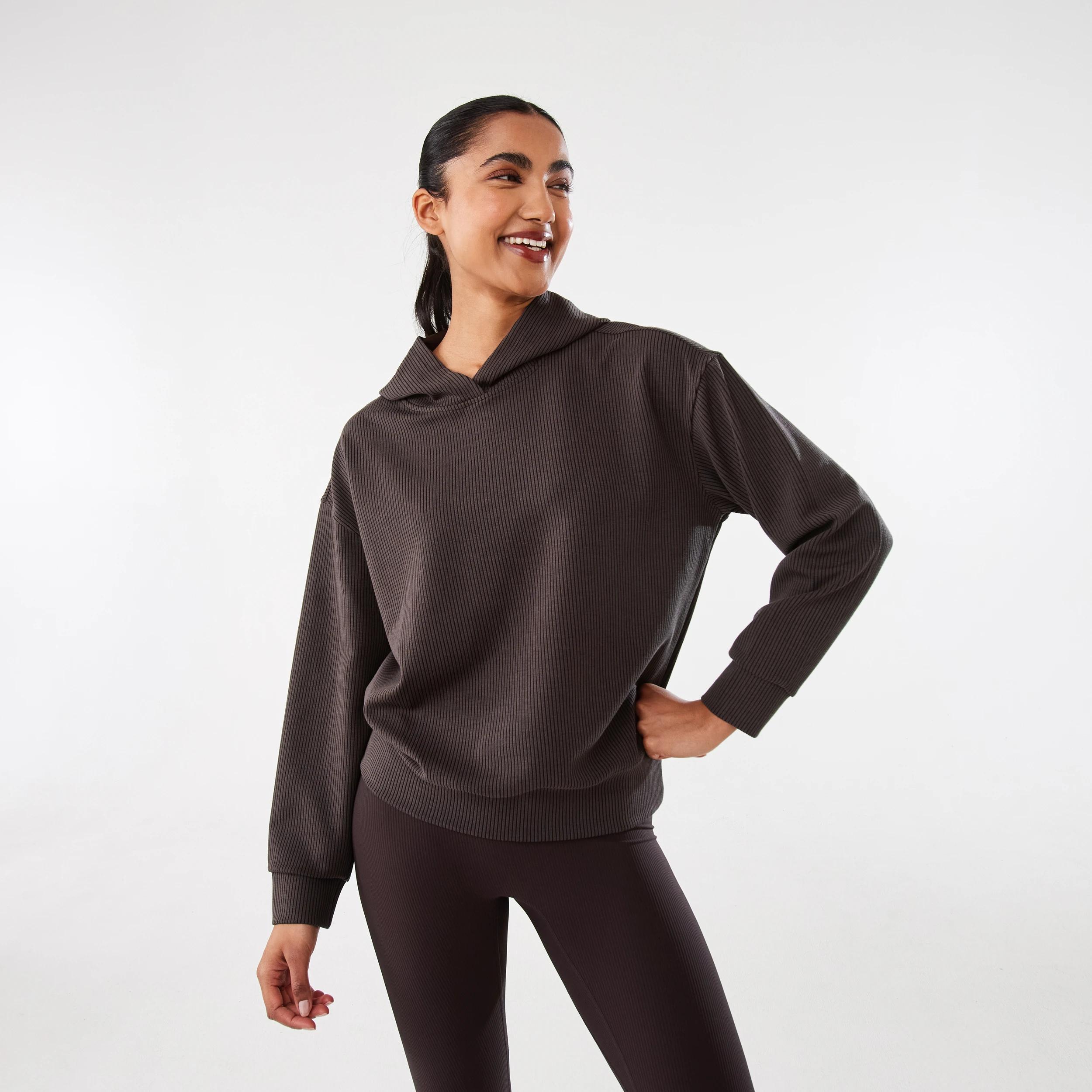 1 Active Womens Ribbed Scuba Hoodie WASHED TUSCAN BROWN, 1 of 6