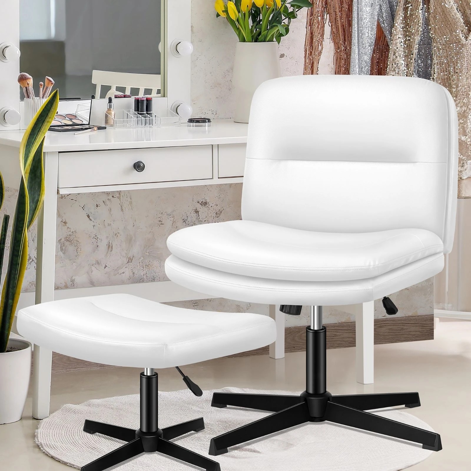 3 Alfordson Office Chair Computer Executive Seat Work Ottoman PU Leather - White, 3 of 10