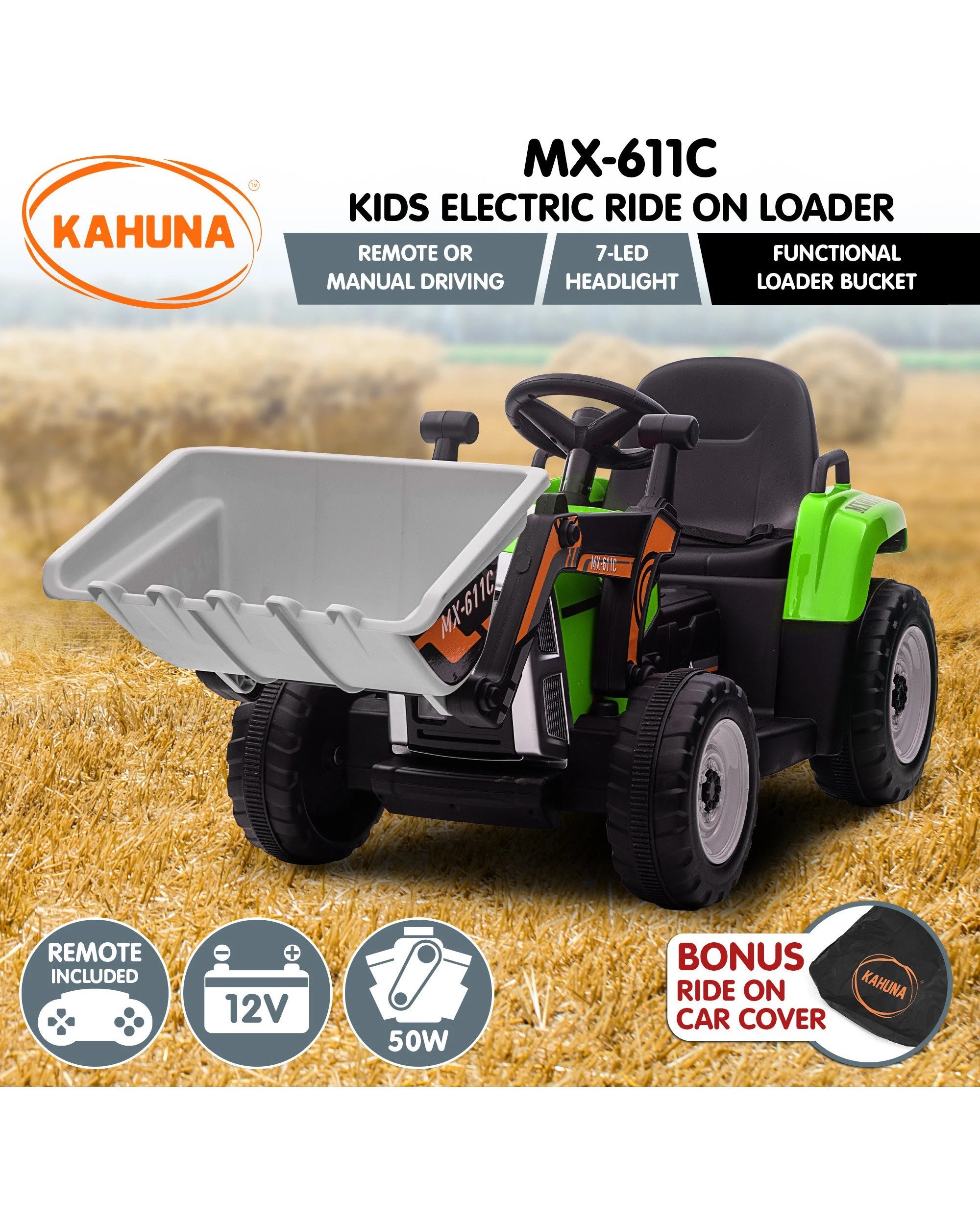 10 Kahuna MX-611C Kids Electric Ride On Car Tractor Digger Loader Grey, 10 of 10