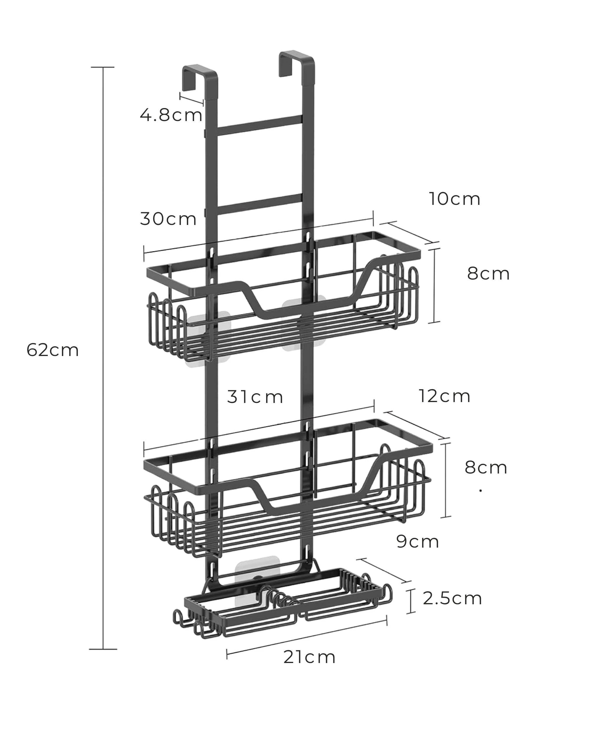 4 Kitchee 3 Tier Shower Caddy Over Door Bathroom Shelf Storage Rack Black, 4 of 4