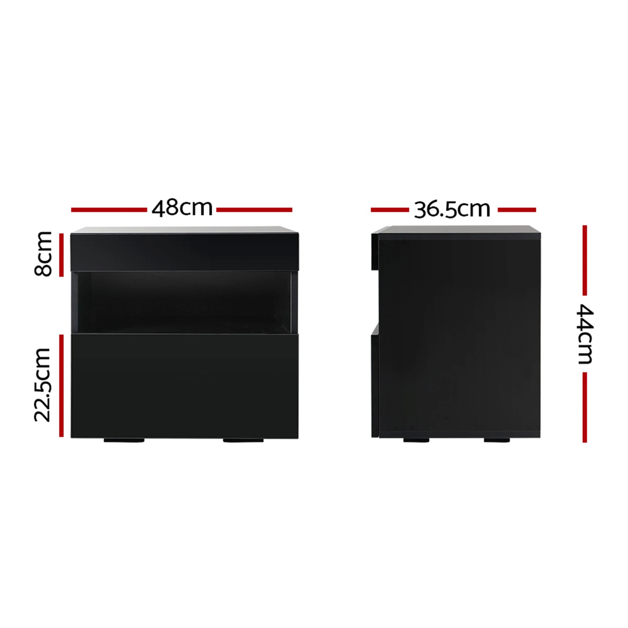 3 Artiss 2x Bedside Table LED - HERES - Black, 3 of 6