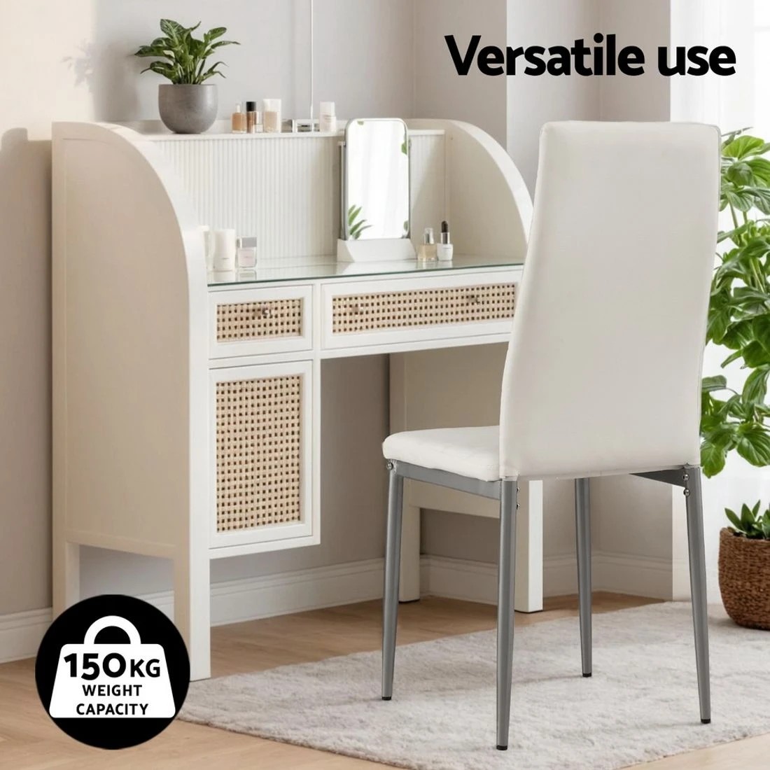 6 Artiss Dining Chairs Set of 4 Leather Channel Tufted - White, 6 of 7