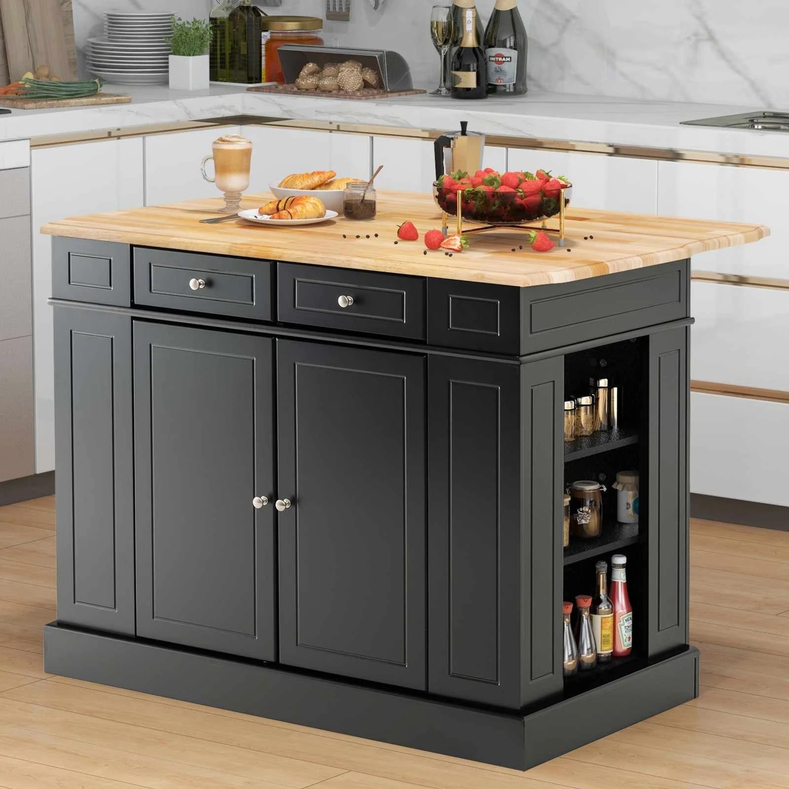 2 Costway Kitchen Island Mobile Trolley Black, 2 of 4