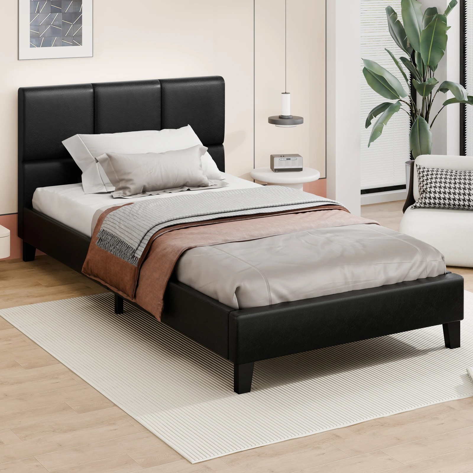 9 Alfordson Bed Frame King Single Wooden Platform Mattress Base Leather - Black, 9 of 10