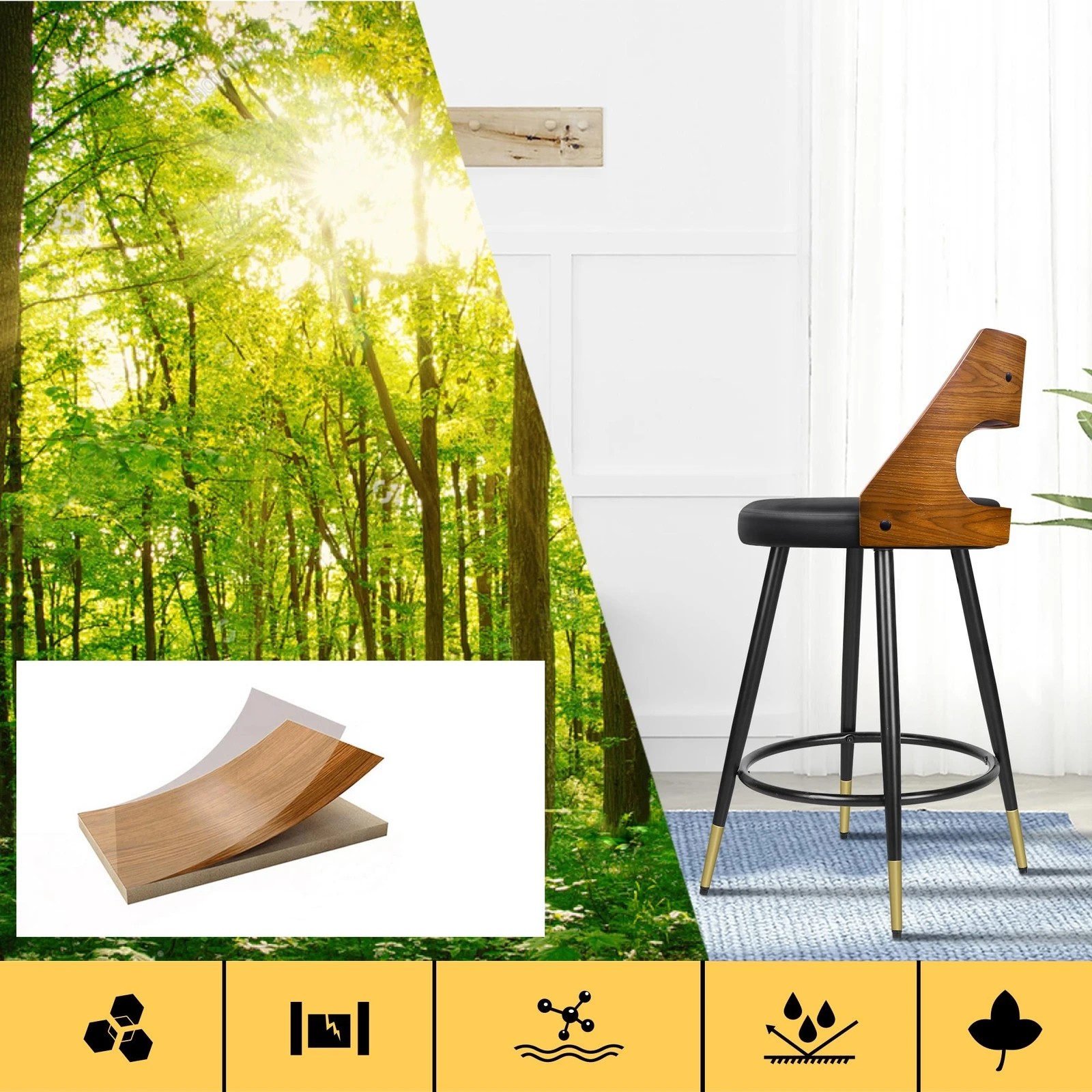 5 Alfordson 2x Swivel Bar Stools Morgan Kitchen Wooden Dining Chair - Black, 5 of 10