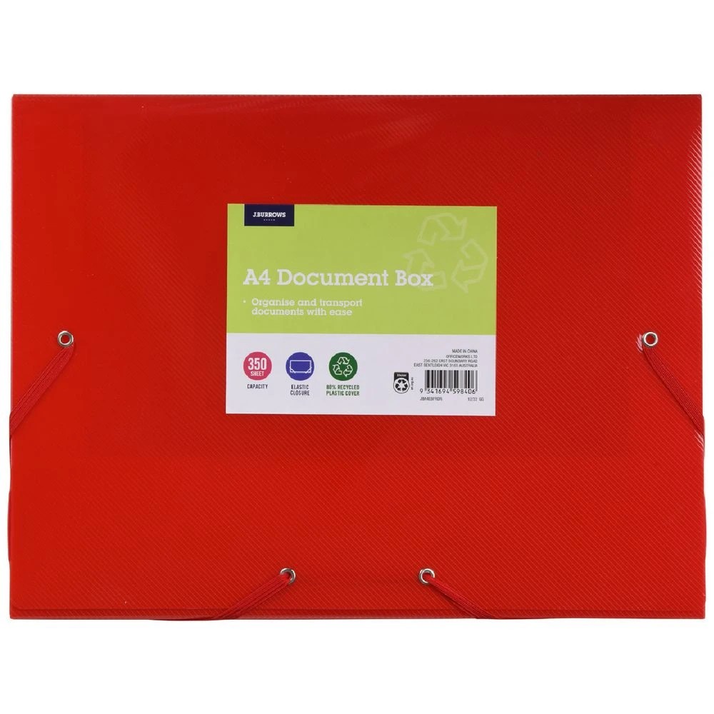 1 J.Burrows A4 Document Box Elastic Closure Red, 1 of 3