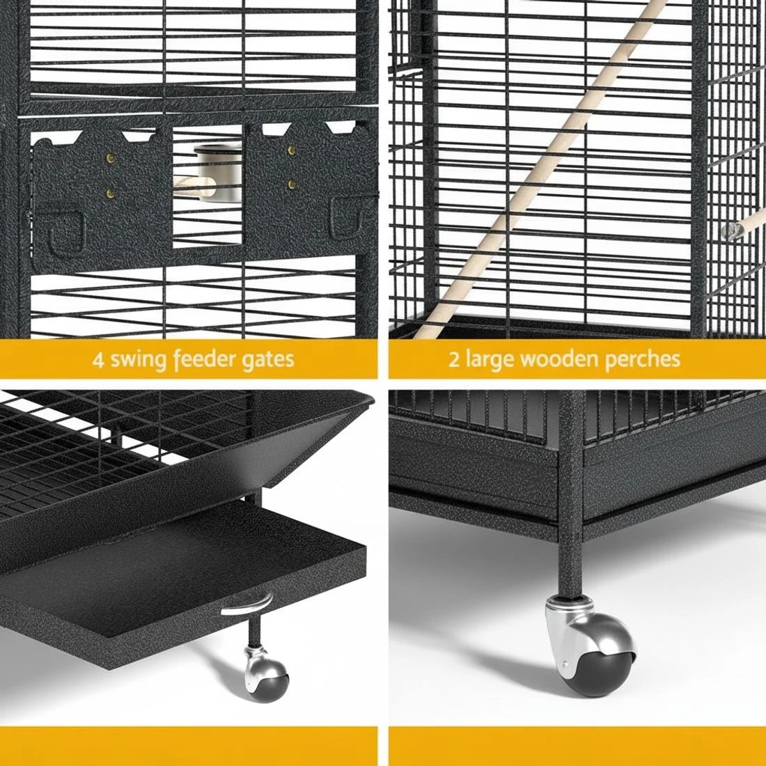 6 i.Pet Bird Cage Large Jumbo Aviary Budgie Perch Cage Parrot Stand Wheels Corner - Black, 6 of 6