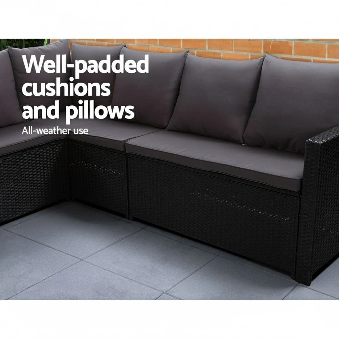 5 Gardeon Outdoor Dining Set Sofa Lounge Setting Chairs Table Bench Cover - Black, 5 of 6