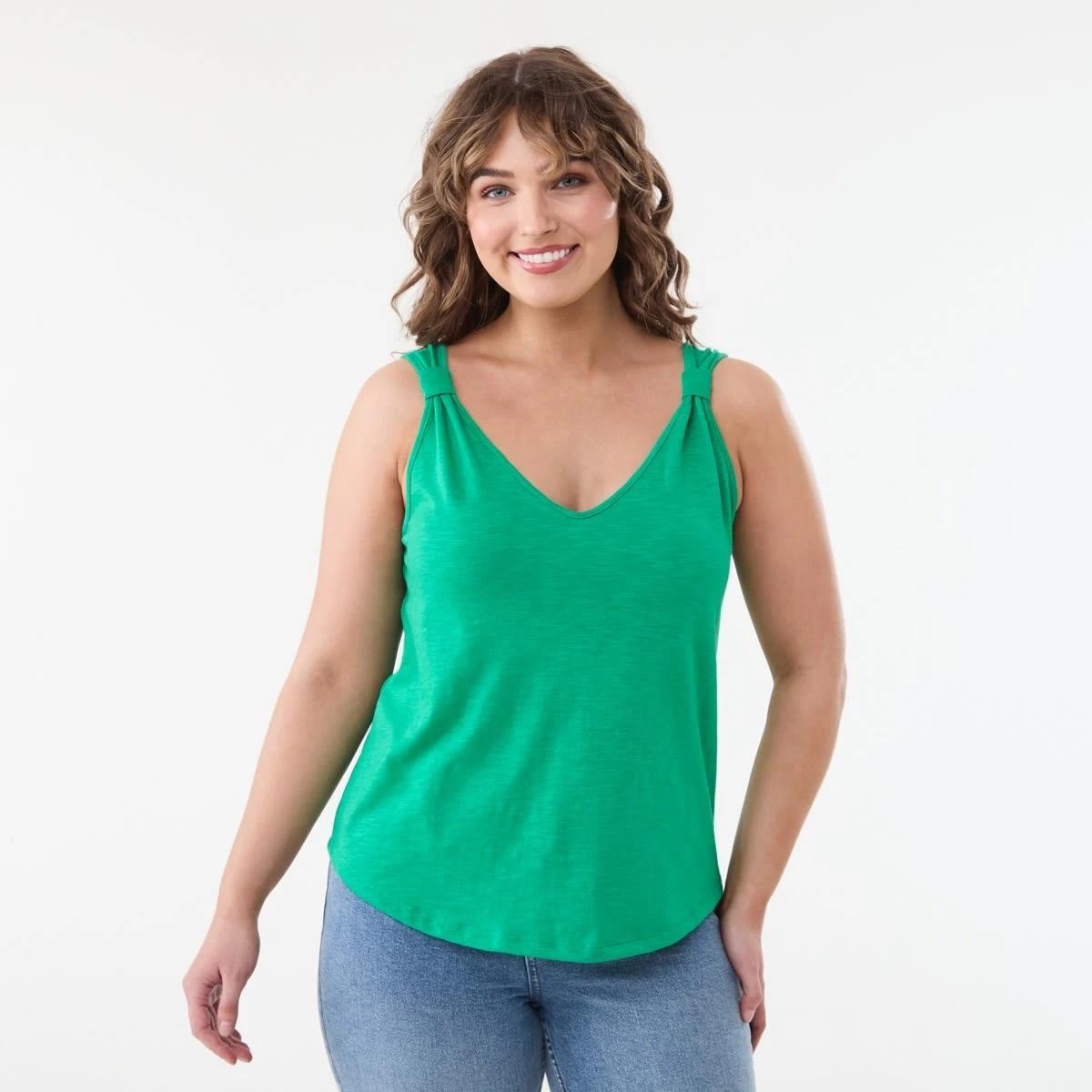 1 Sleeveless Knot Detail V-Neck Tank SIMPLY GREEN, 1 of 6