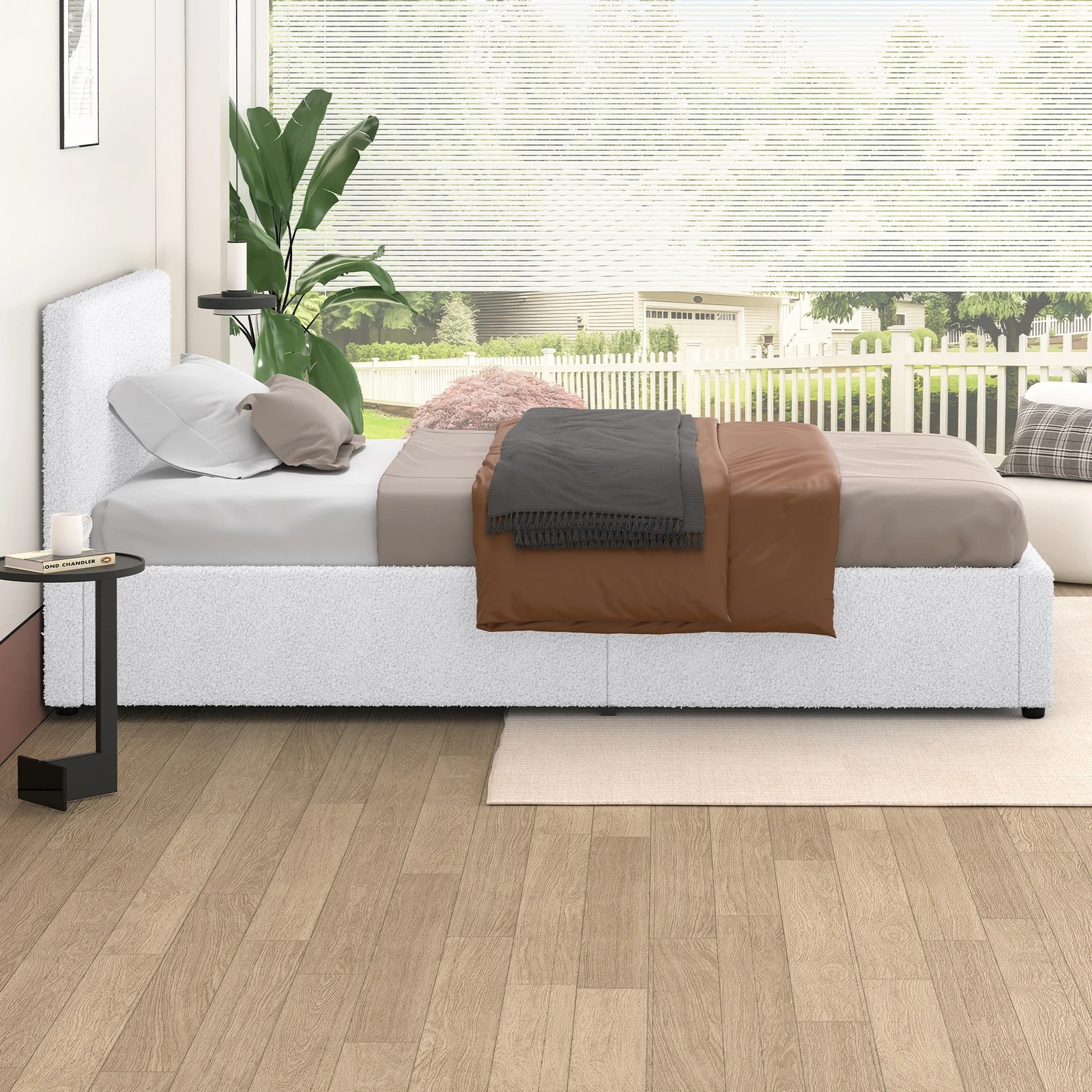 6 Alfordson Bed Frame Single Size Gas Lift Storage Base Boucle Tricia - White, 6 of 10