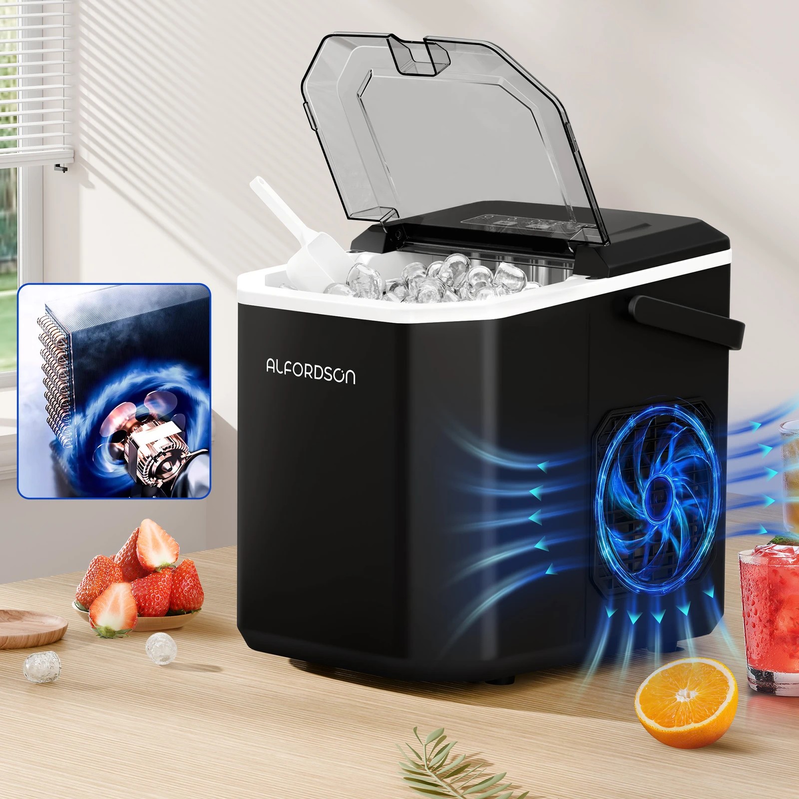 8 Alfordson Portable Ice Maker Machine Bar Countertop 12kg With Handle - Black, 8 of 10