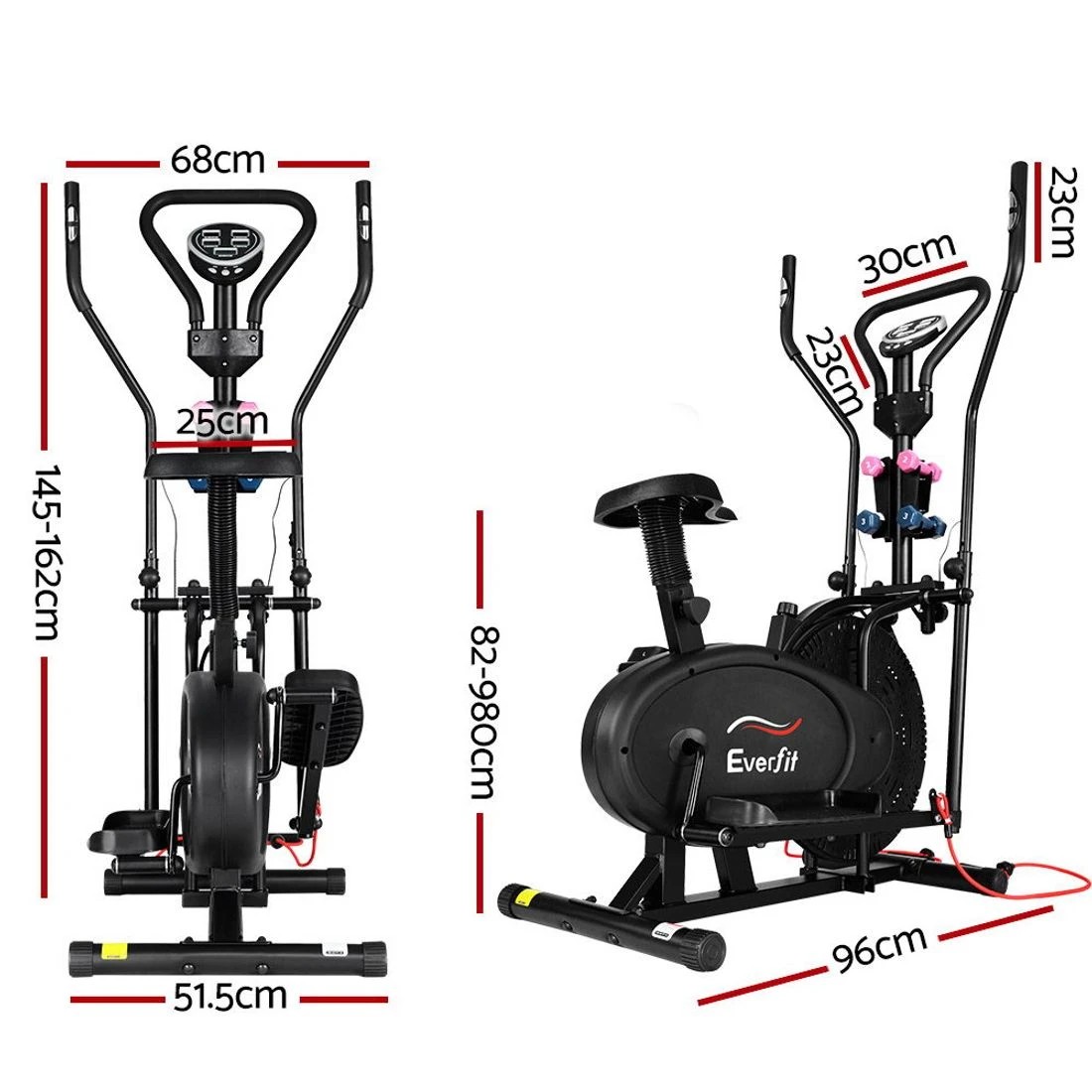 2 Everfit Exercise Bike 6 in 1 Elliptical Cross Trainer Home Gym Indoor Cardio - Black, 2 of 2