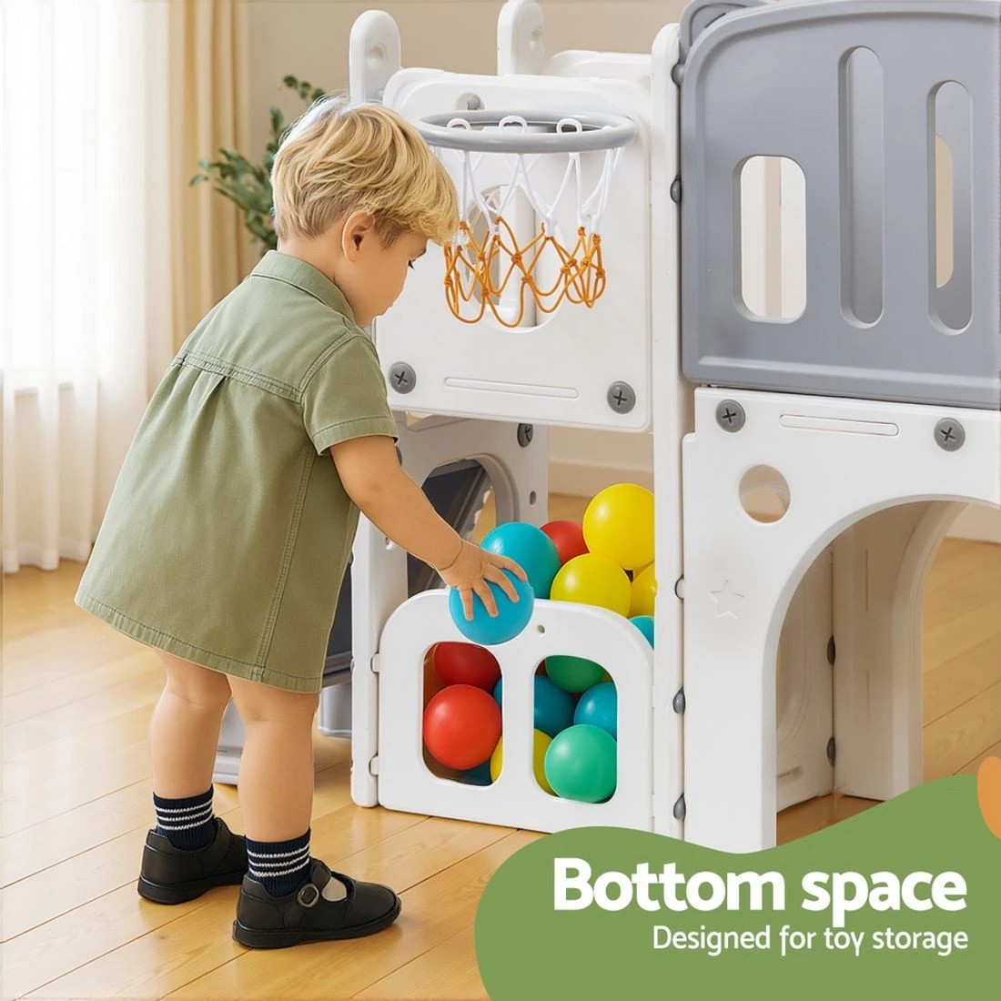 9 Keezi Kids Slide Swing Set Ball Hoop Rings Football Outdoor Toys Toddler Playset Basketball Hoop Indoor Outdoor - Grey, 9 of 9