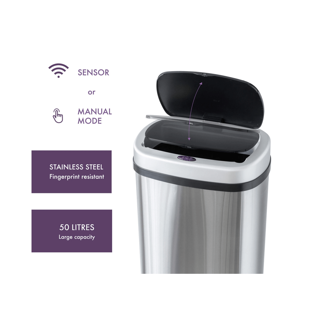 4 Healthy Choice 50L Stainless Steel Motion Sensor Rubbish Bin, 4 of 6
