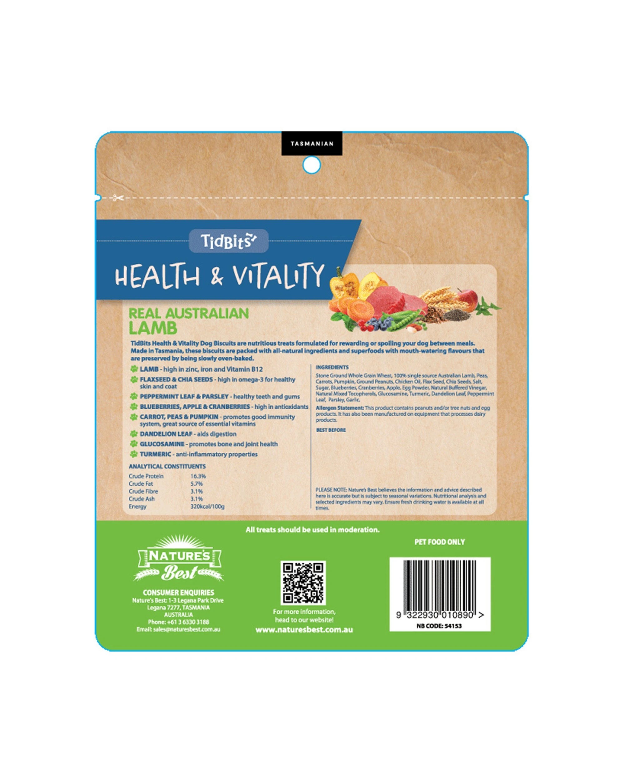 3 Tidbits Health and Vitality Naturals Australian Lamb Dog Biscuits 2PK 350g - Natural, 3 of 3