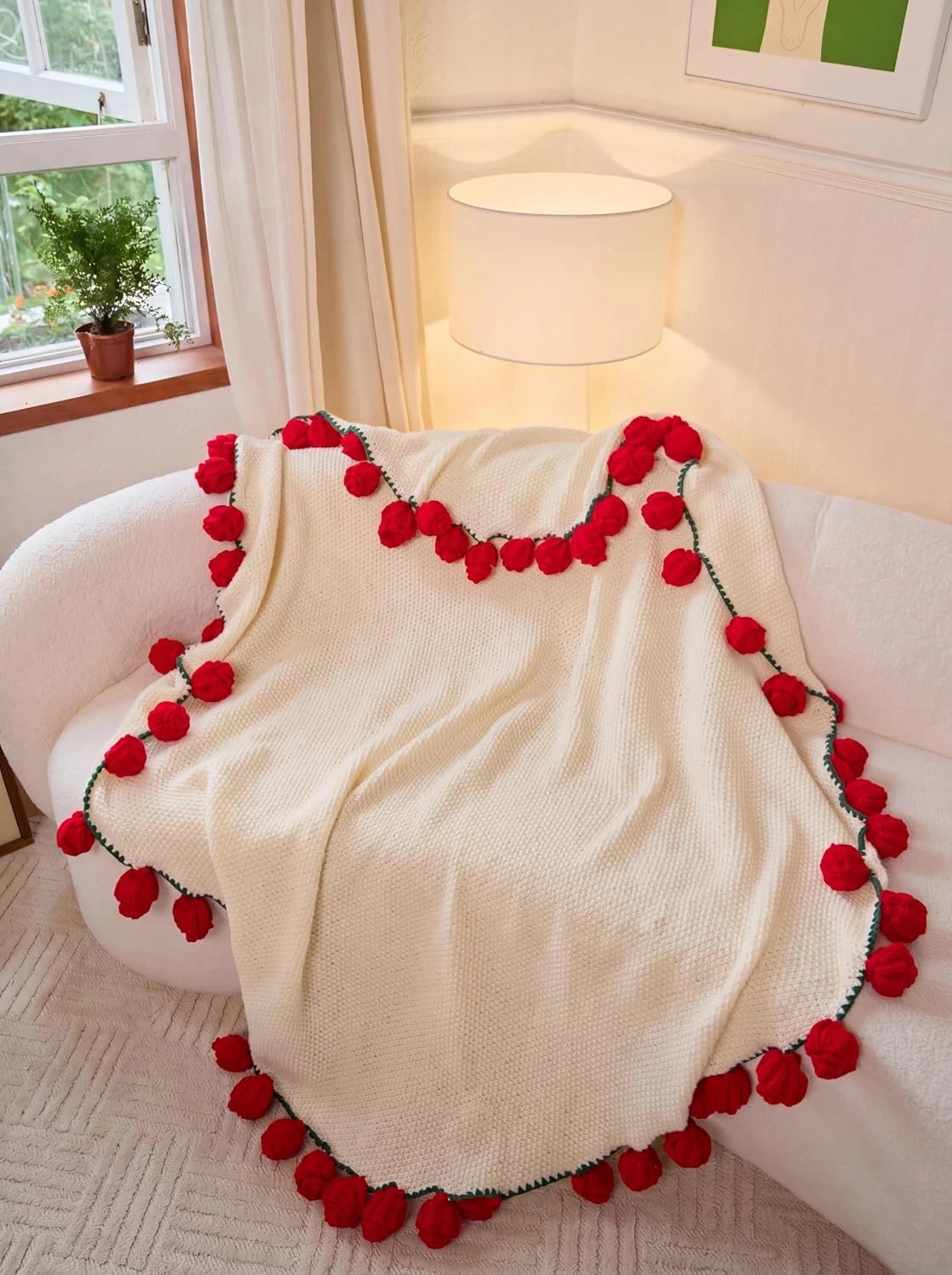 1 Gioia Casa 3-in-1 Round Rosebud Knit Throw  100cm - Red, 1 of 7