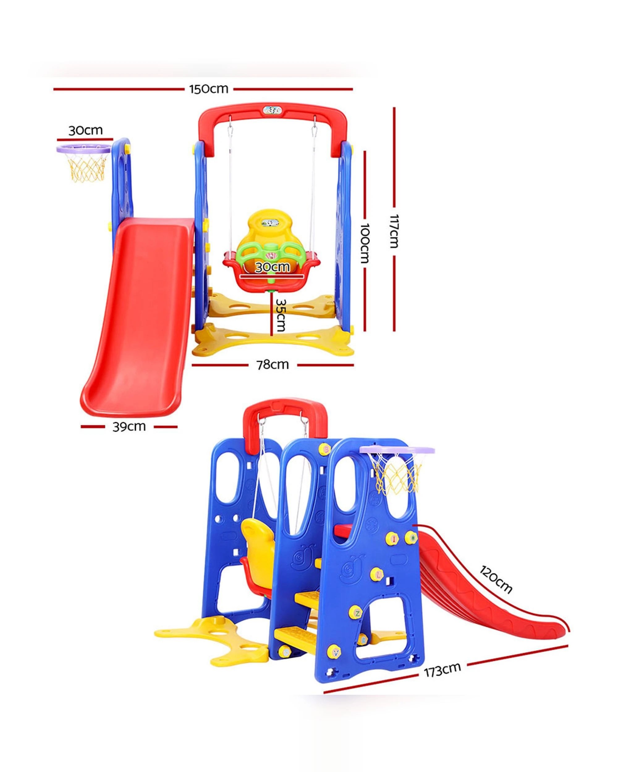2 Keezi Kids Slide Swing Set Basketball Hoop Outdoor Playground Toys 120cm
 - Multi, 2 of 3