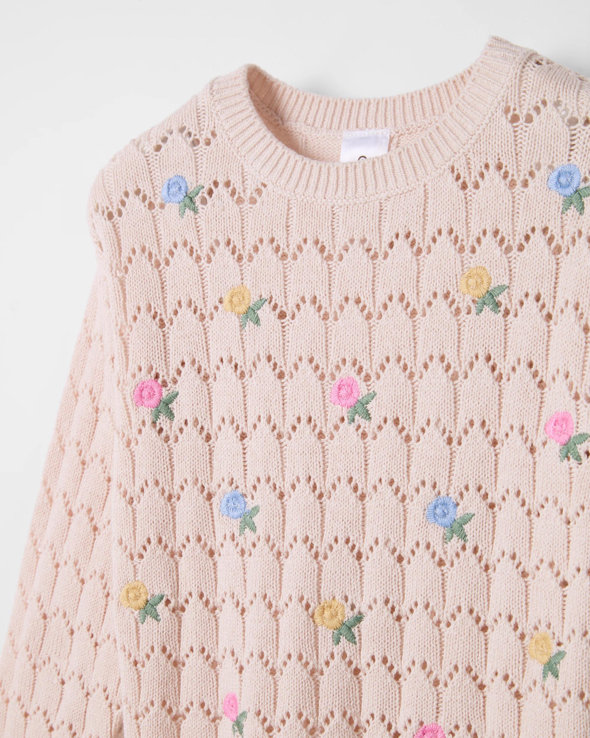 2 Target Kids Australian Cotton Pointelle Embroidered Jumper CREAM, 2 of 3