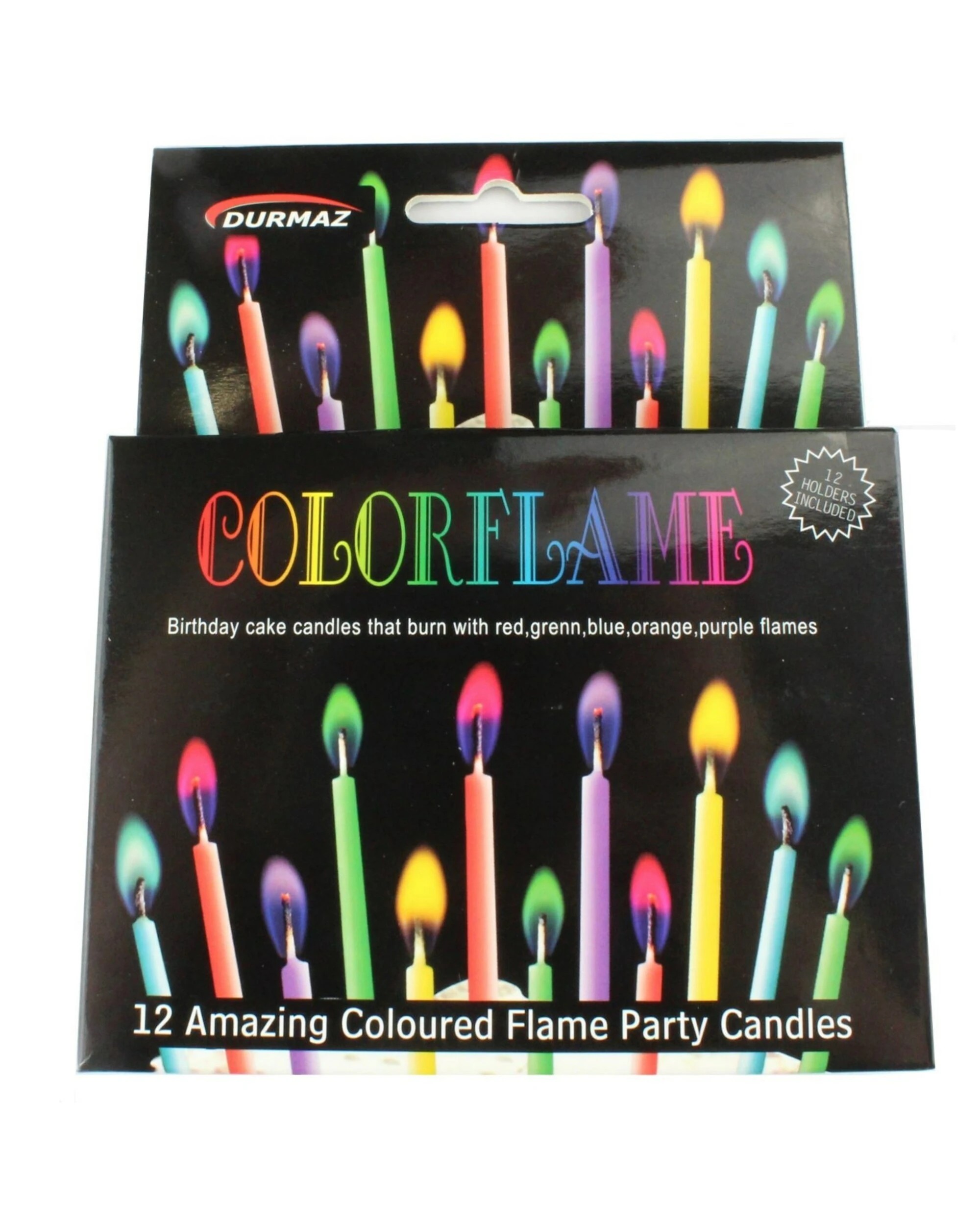 1 Durmaz Colour Flame Candles With Holders Pack of 12, 1 of 2