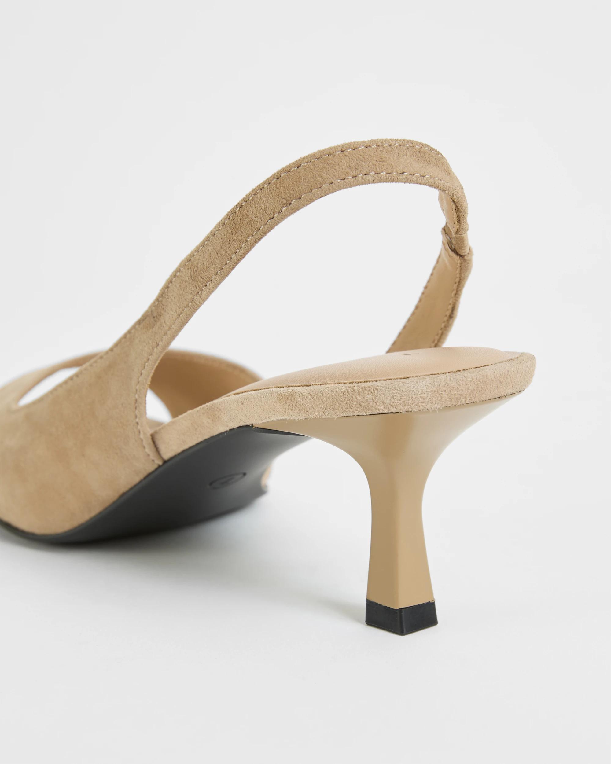 3 Target Woman Genuine Suede Leather Open Toe Kitten Heels LIGHT TAUPE SUEDE, 3 of 3