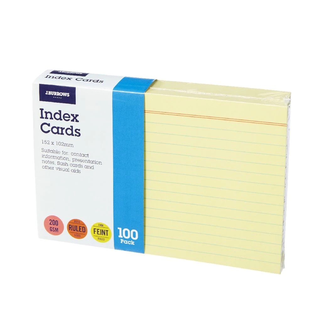 2 J.Burrows Index Cards Ruled 152 x 102mm Yellow 100 Pack, 2 of 3