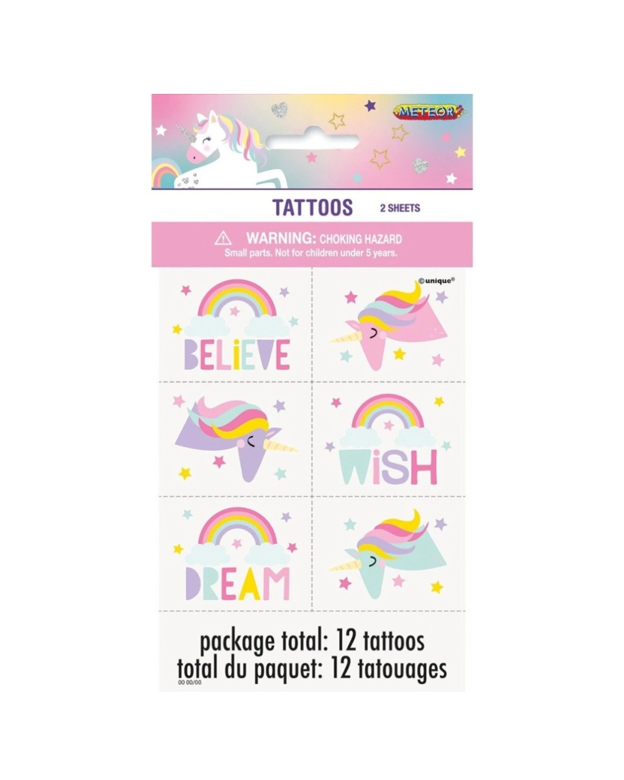1 Meteor Party 12pc Temporary Tattoo Set Pastel Unicorn Design - Multi, 1 of 1