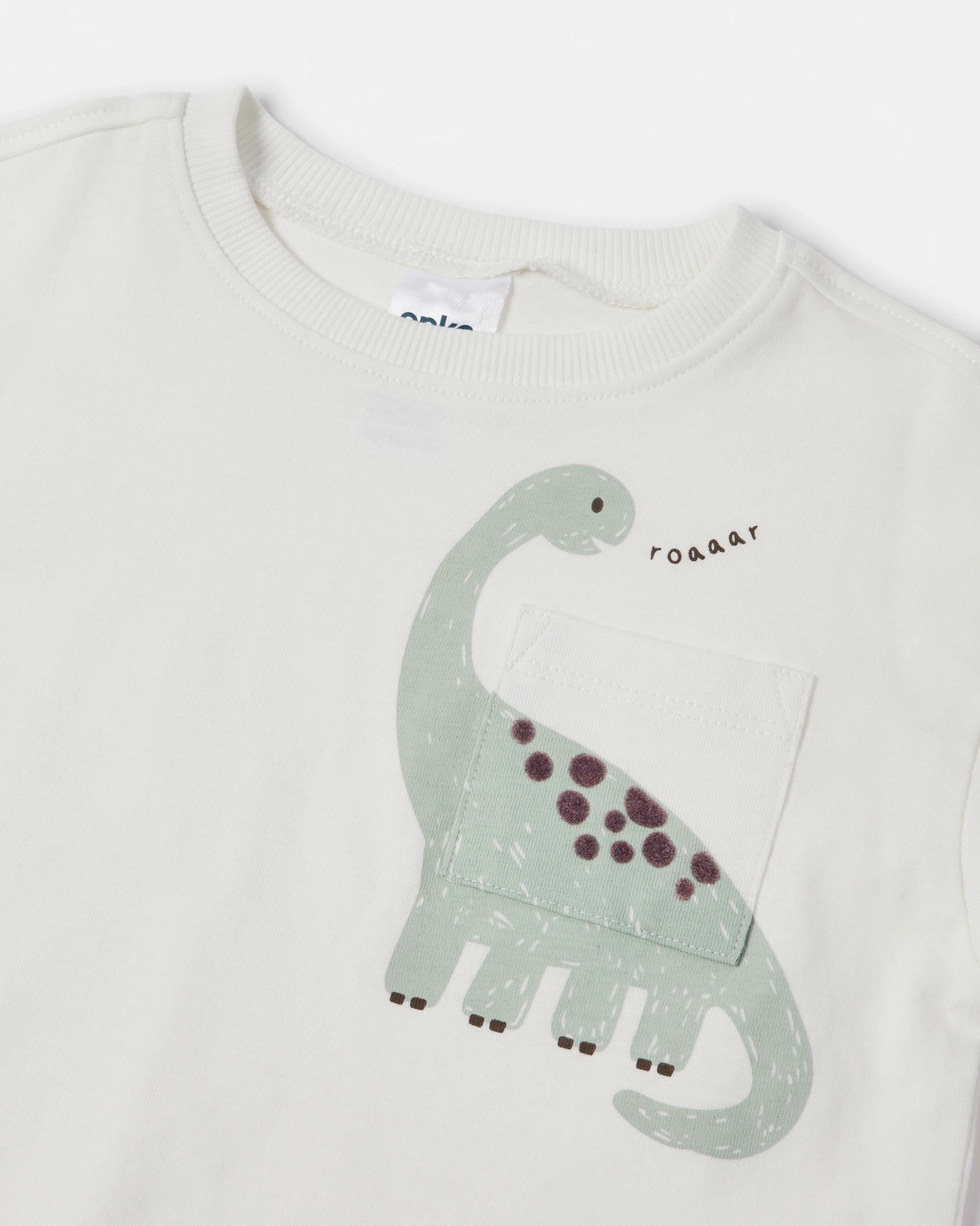 8 3 Pack Cotton Long Sleeve Pocket T-shirts Wht Dino, 8 of 8