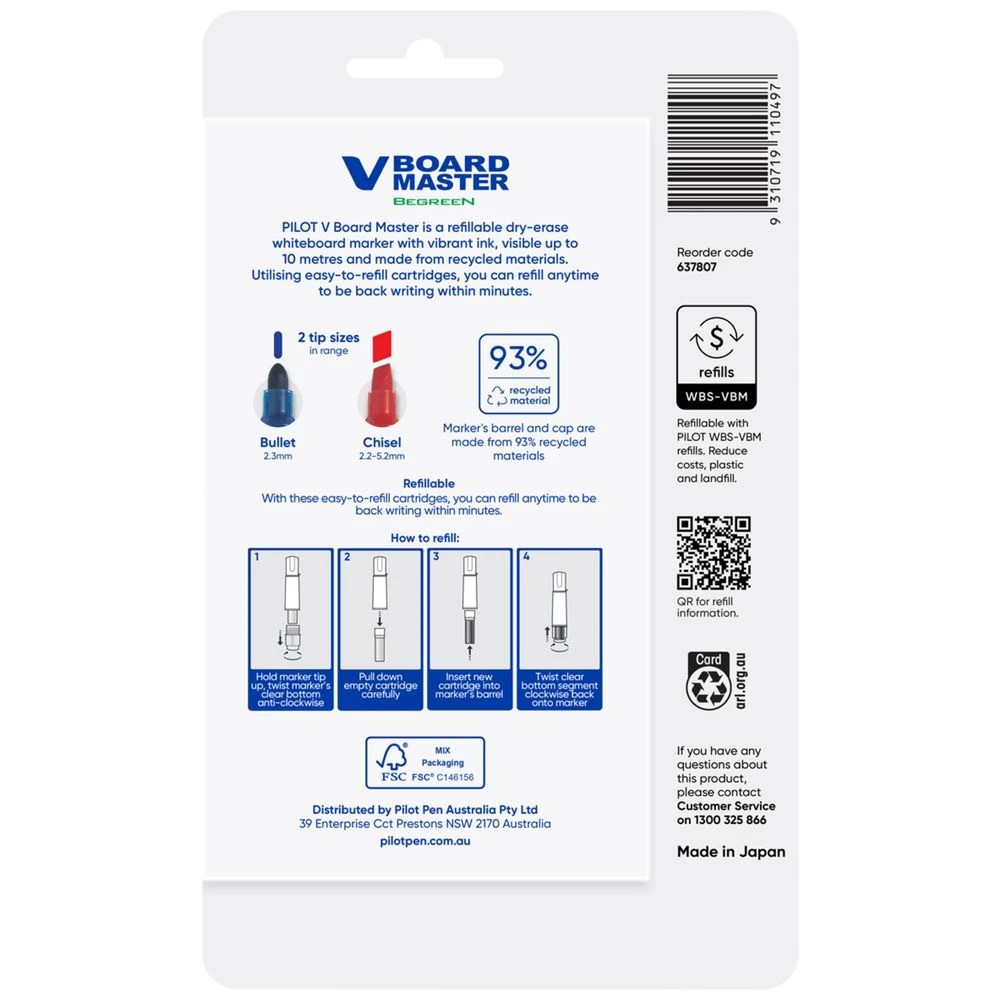 2 PILOT V Board Whiteboard Marker Chisel Black 4 Pack + Refill, 2 of 8