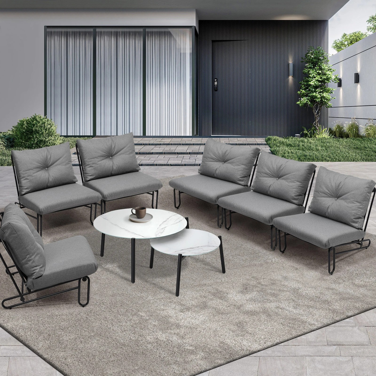 3 Livsip Outdoor Sofa Set 8 Piece Garden Patio Lounge Setting Table Chairs - Grey, 3 of 9