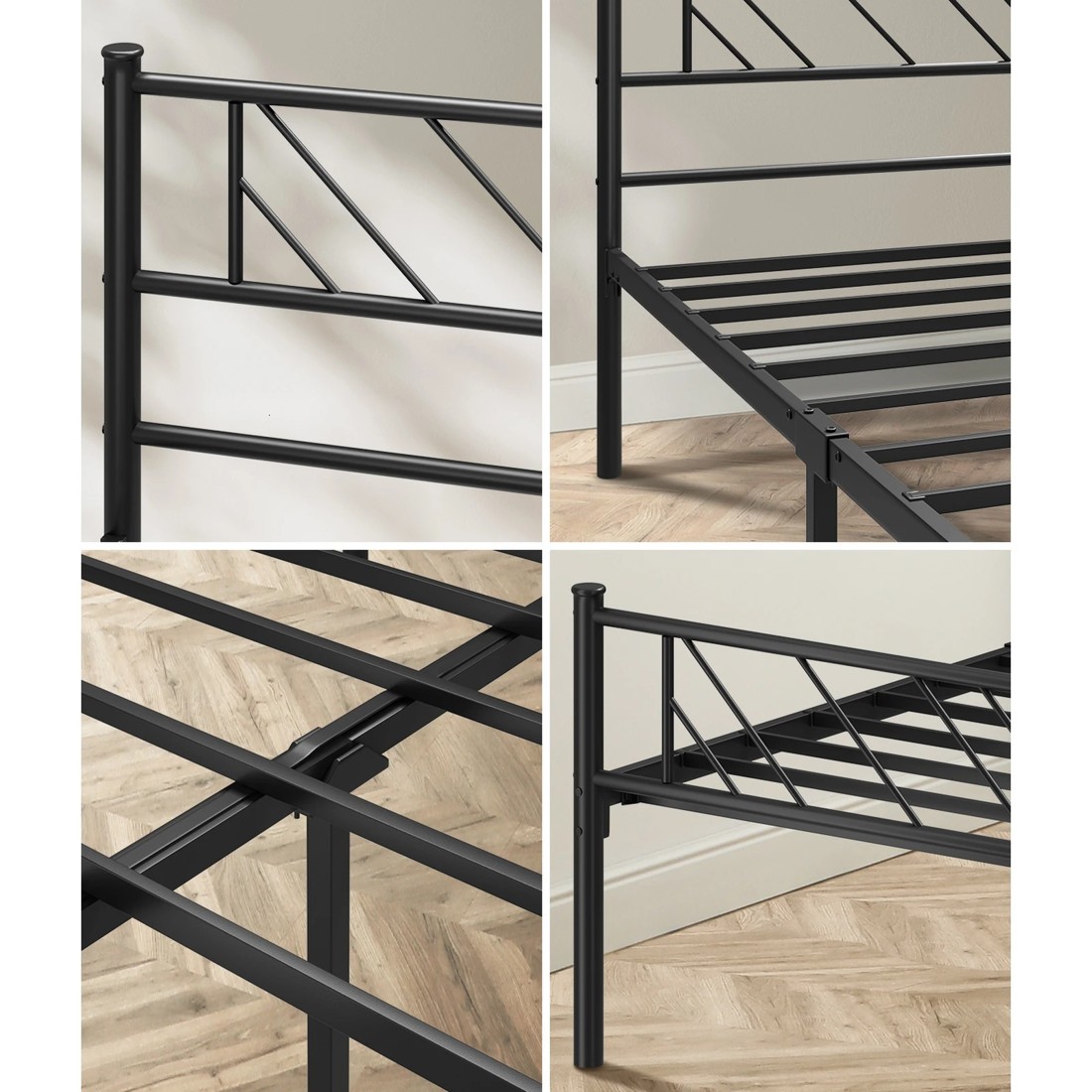 4 Oikiture Metal Bed Frame Queen Size Bed Base Platform Sis
 - Black, 4 of 9